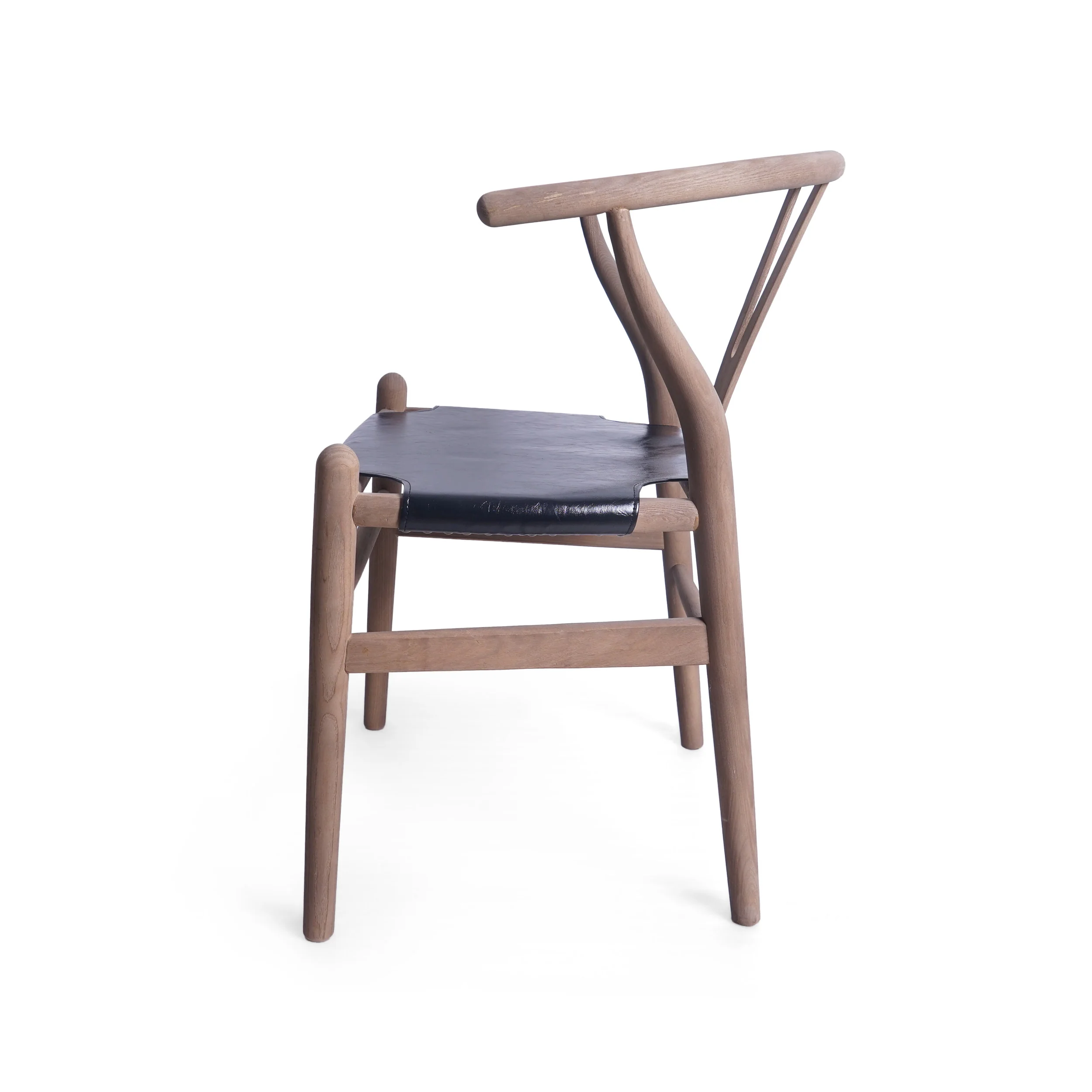 Quince Rustic Faux Leather and Elm Wood Wishbone Chair - furnishings