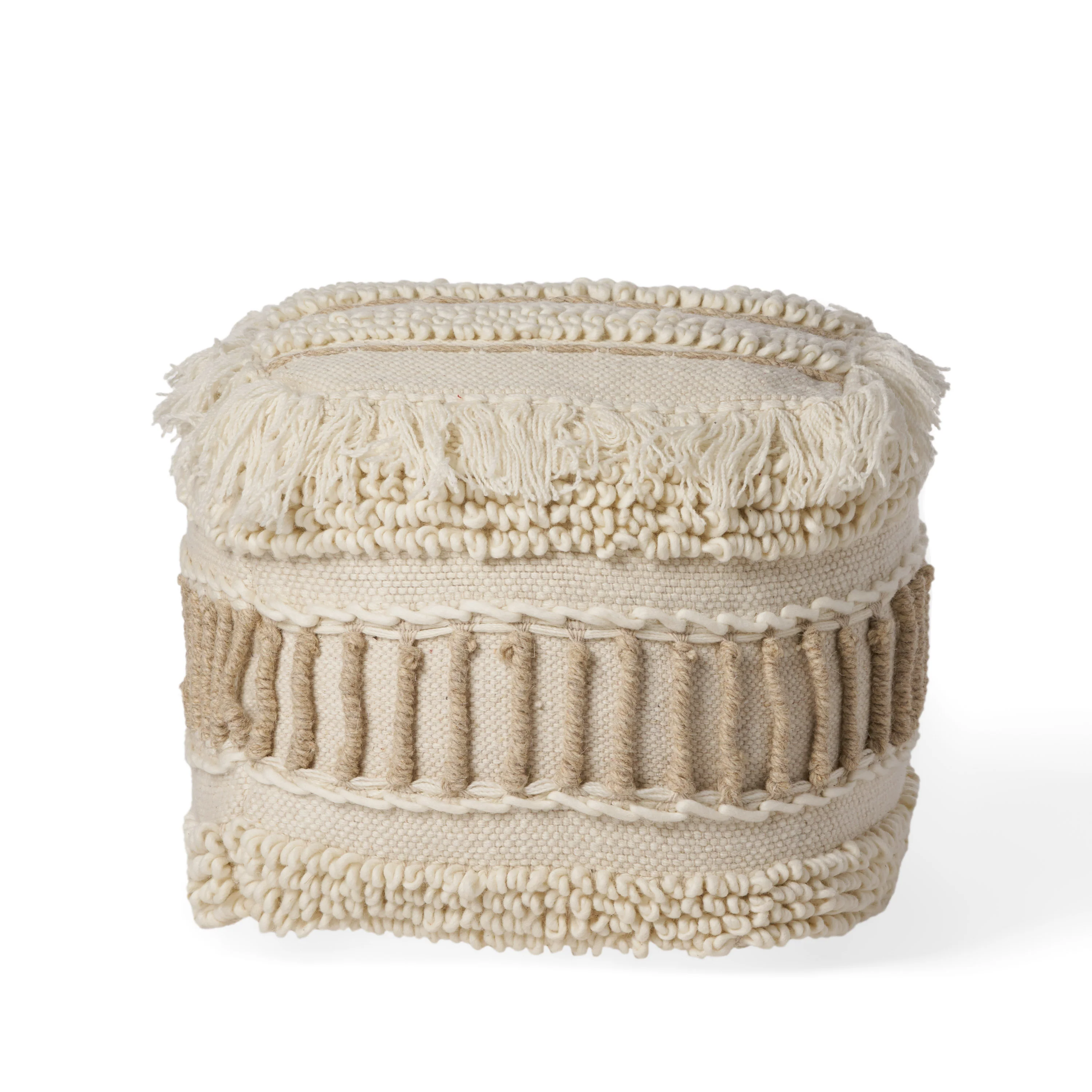 Roth Boho Handcrafted Fabric Cube Pouf - furnishings