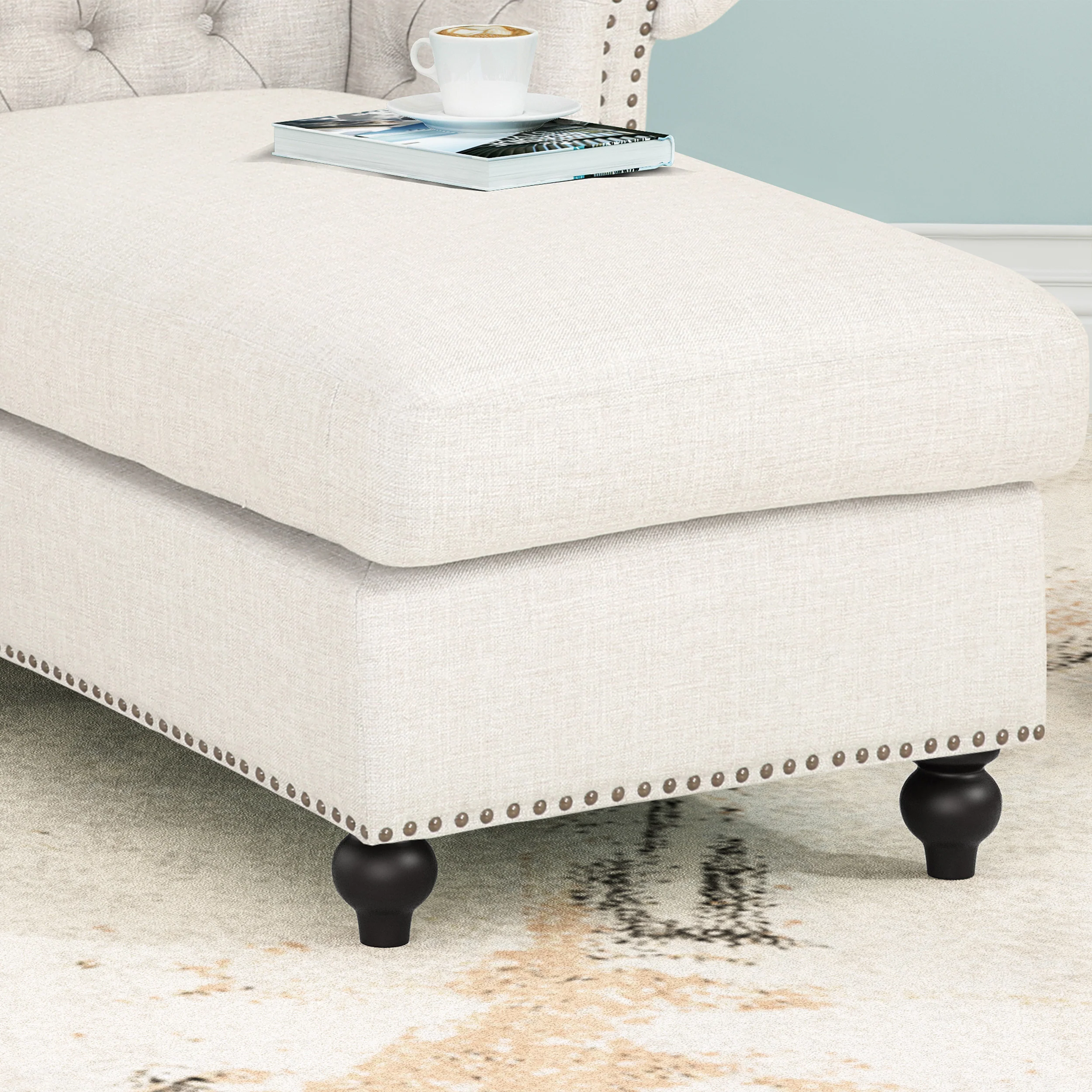 Phyllis Modern Glam Fabric Chesterfield Chaise Lounge - furnishings