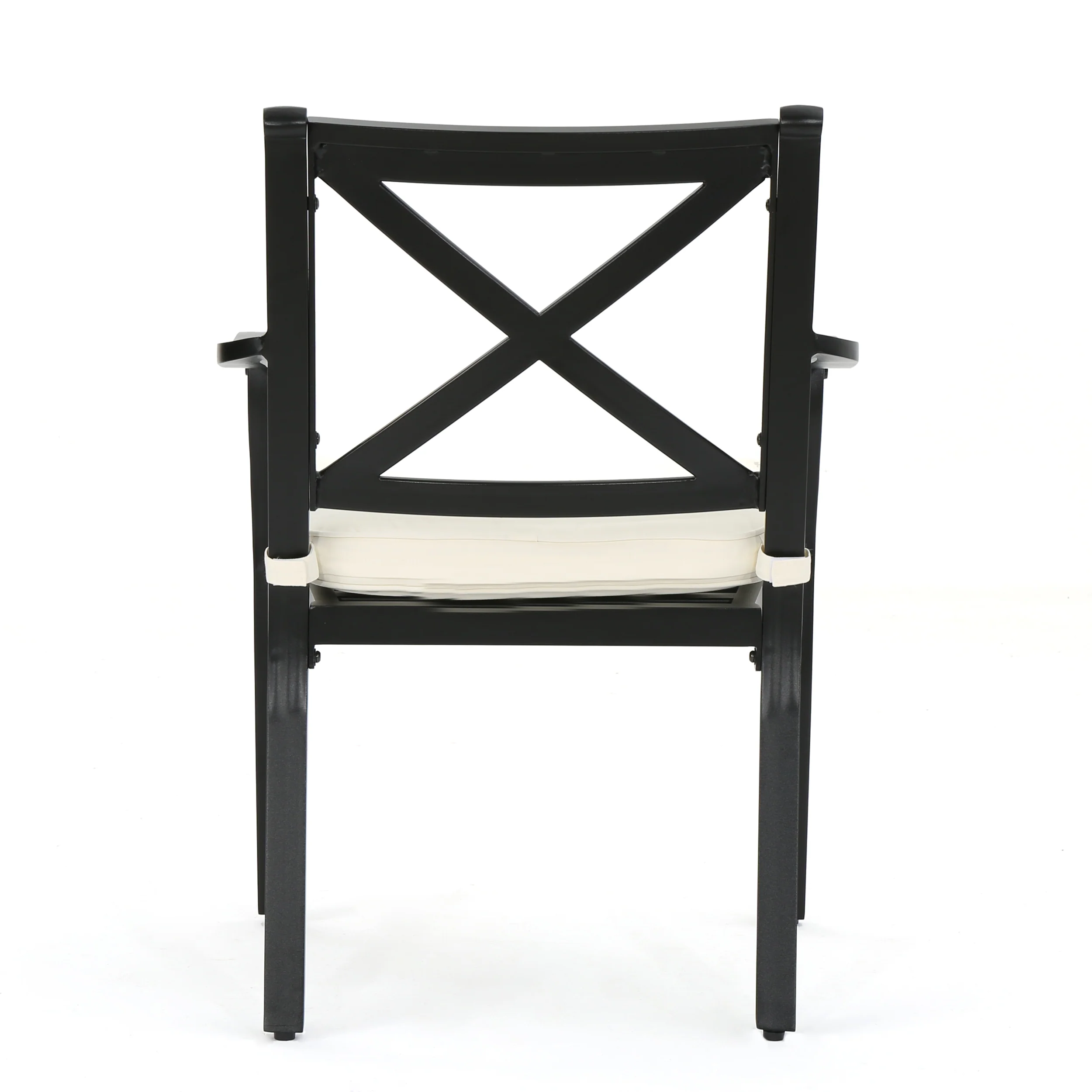 Buster Outdoor 7 Piece Acacia Wood and Aluminum Dining Set, Teak and Black with Ivory Cushions - furnishings