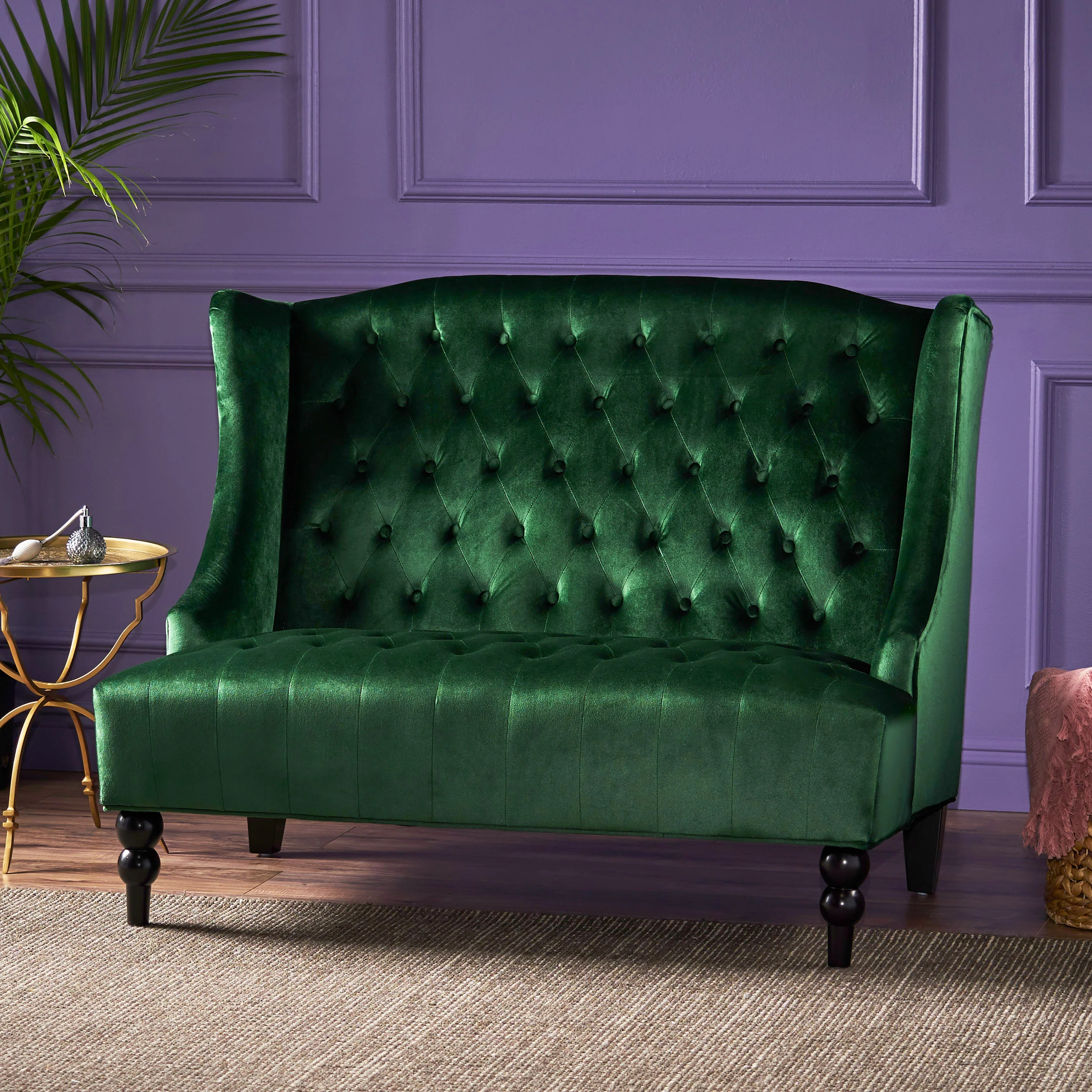 Leah French Style Tufted High Winged Back New Velvet Loveseat - furnishings
