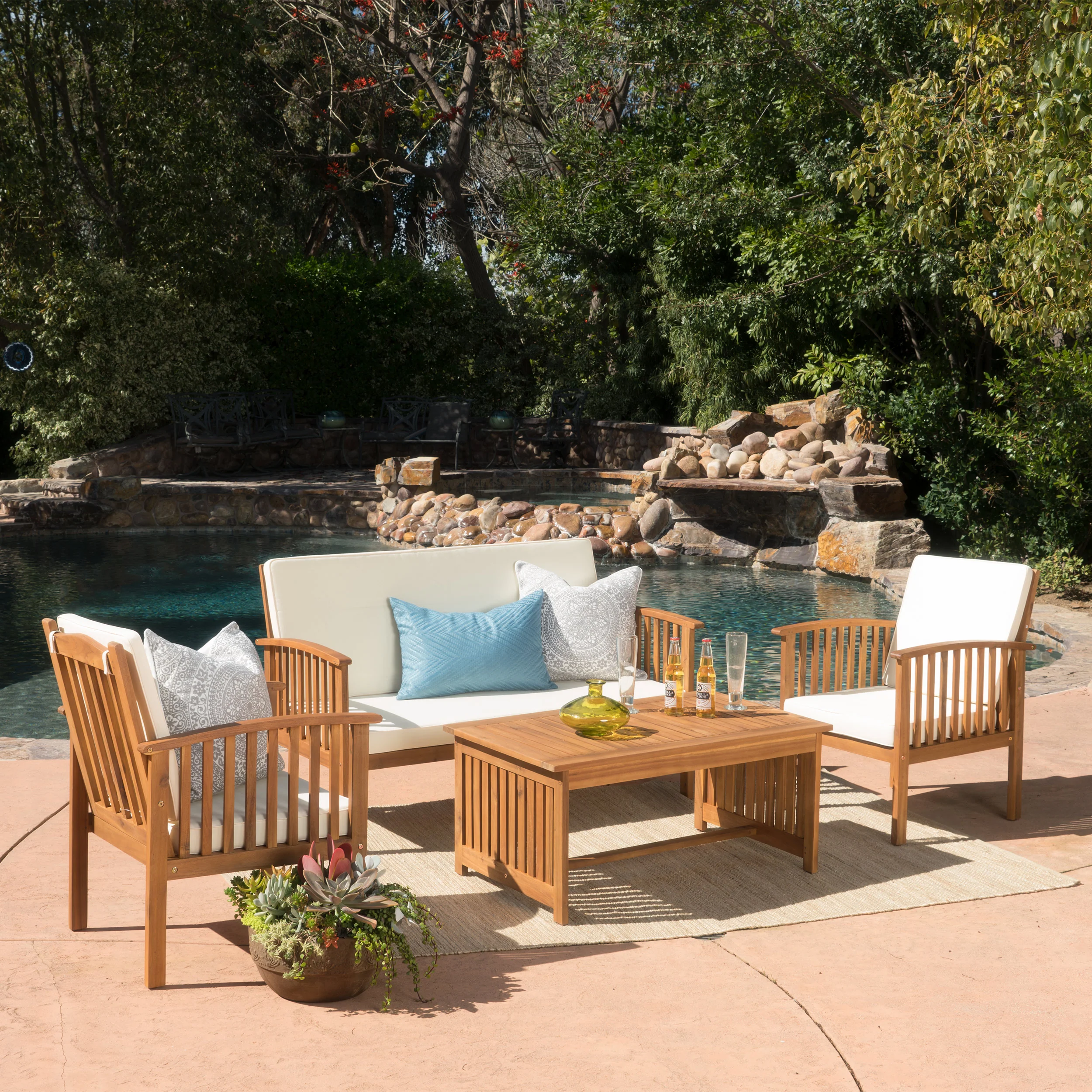 Cape Town Acacia Wood Outdoor Sofa Set - furnishings