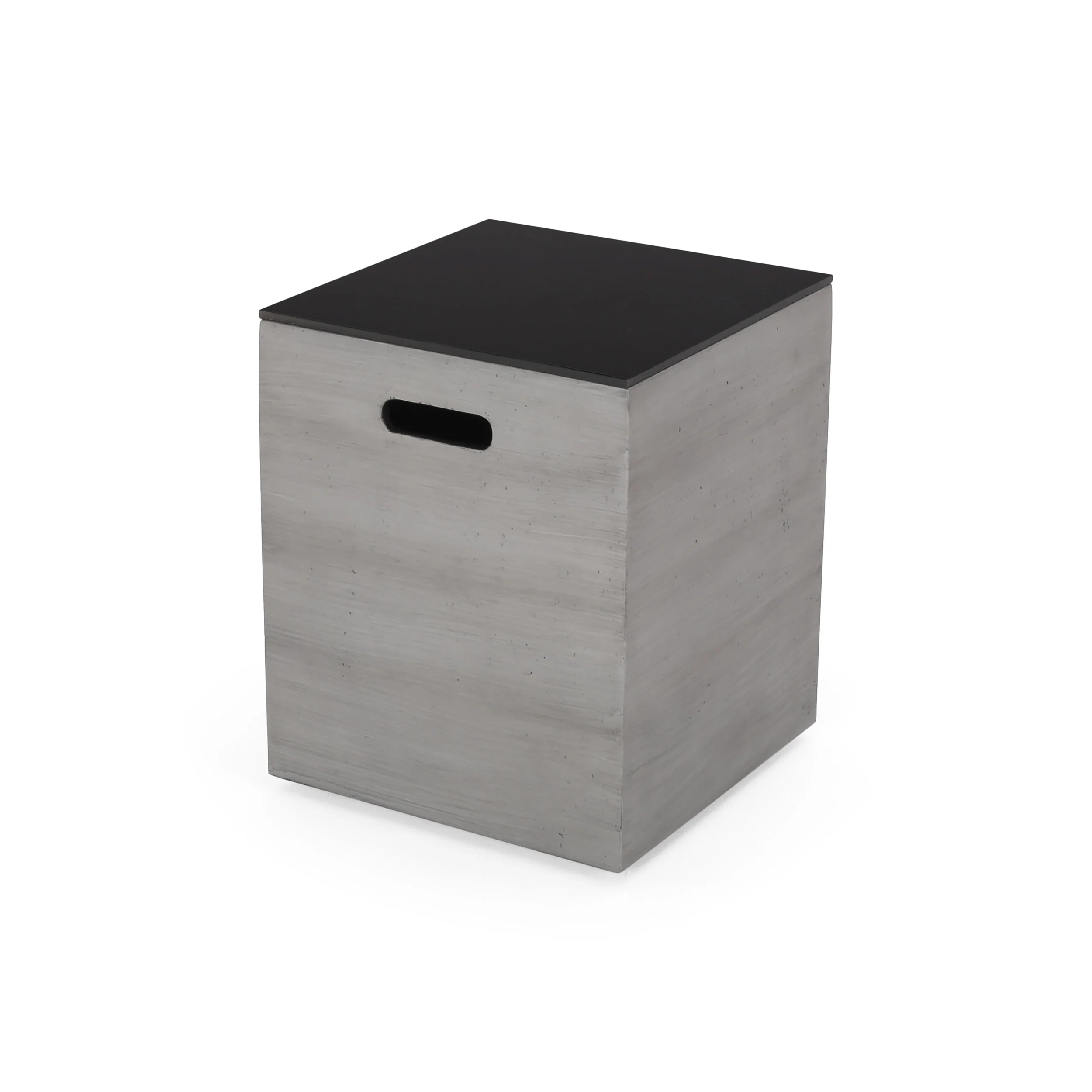 Harmon Outdoor Lightweight Concrete and Ceramic Tank Holder Side Table, Dark Gray and Black - furnishings