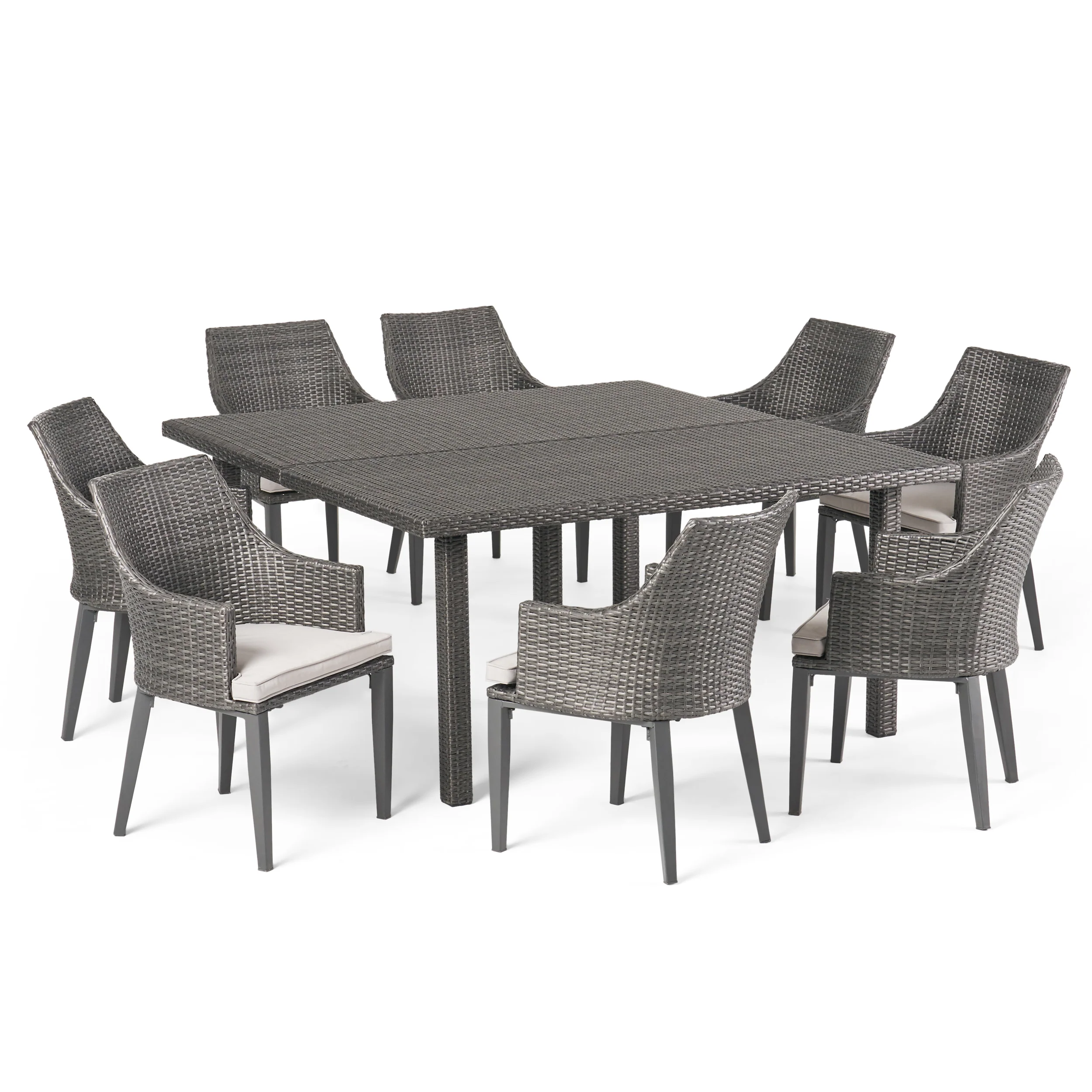 Bheleso Outdoor 9 Piece Wicker Dining Set with Light Water Resistant Cushions - furnishings