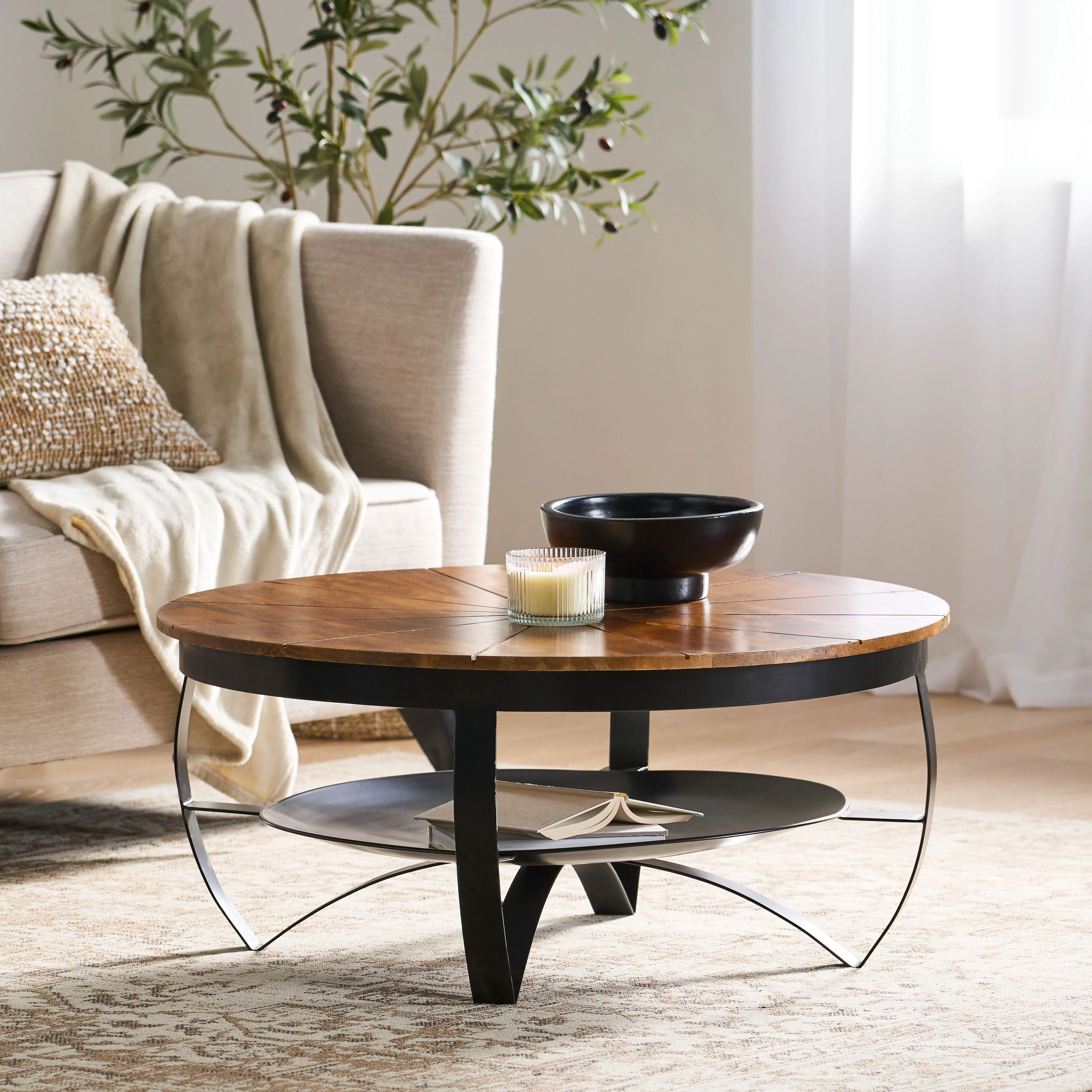 Oluwatomi Handcrafted Boho Mango Wood and Iron Coffee Table - furnishings