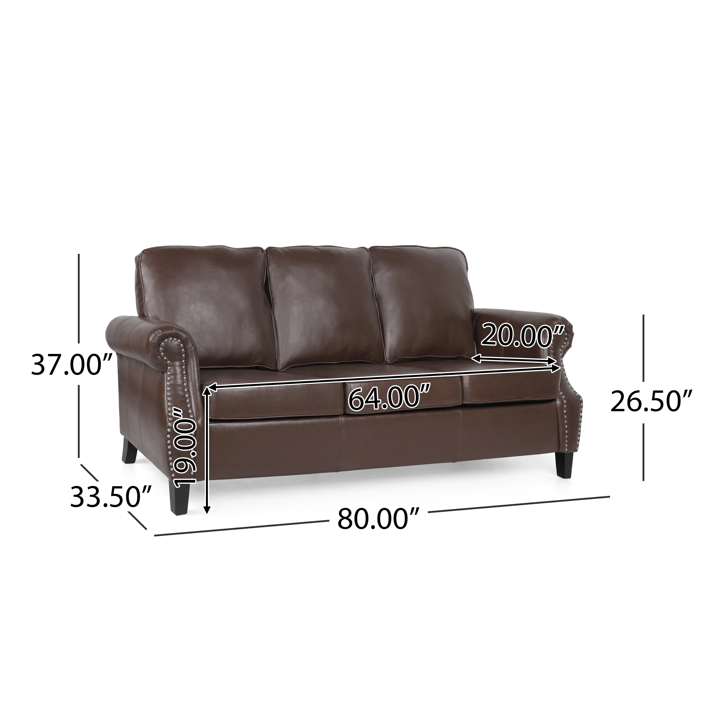 Burkehaven Contemporary Faux Leather 3 Seater Sofa with Nailhead Trim - furnishings
