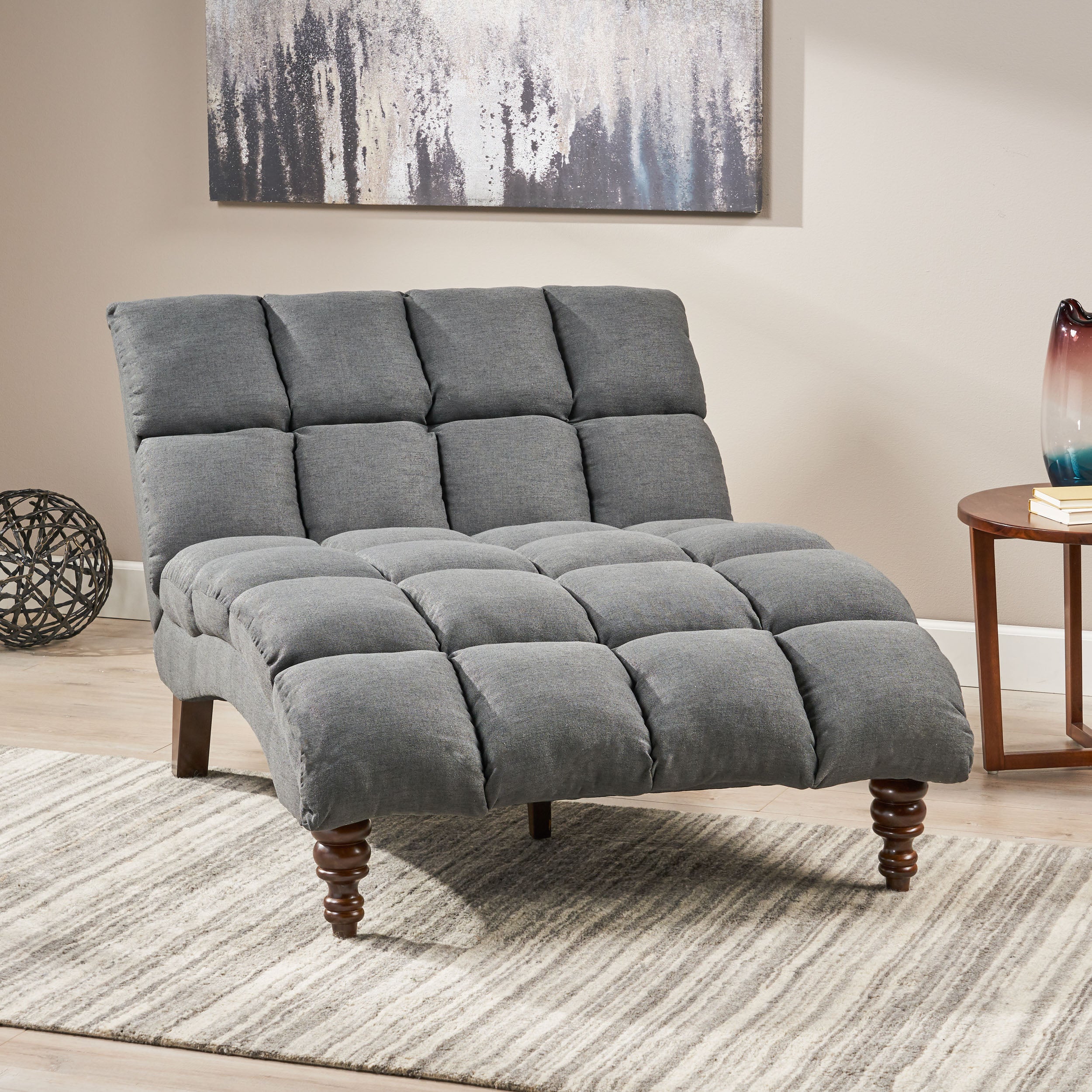 Olympia Modern Tufted Fabric Double Chaise Lounge - furnishings