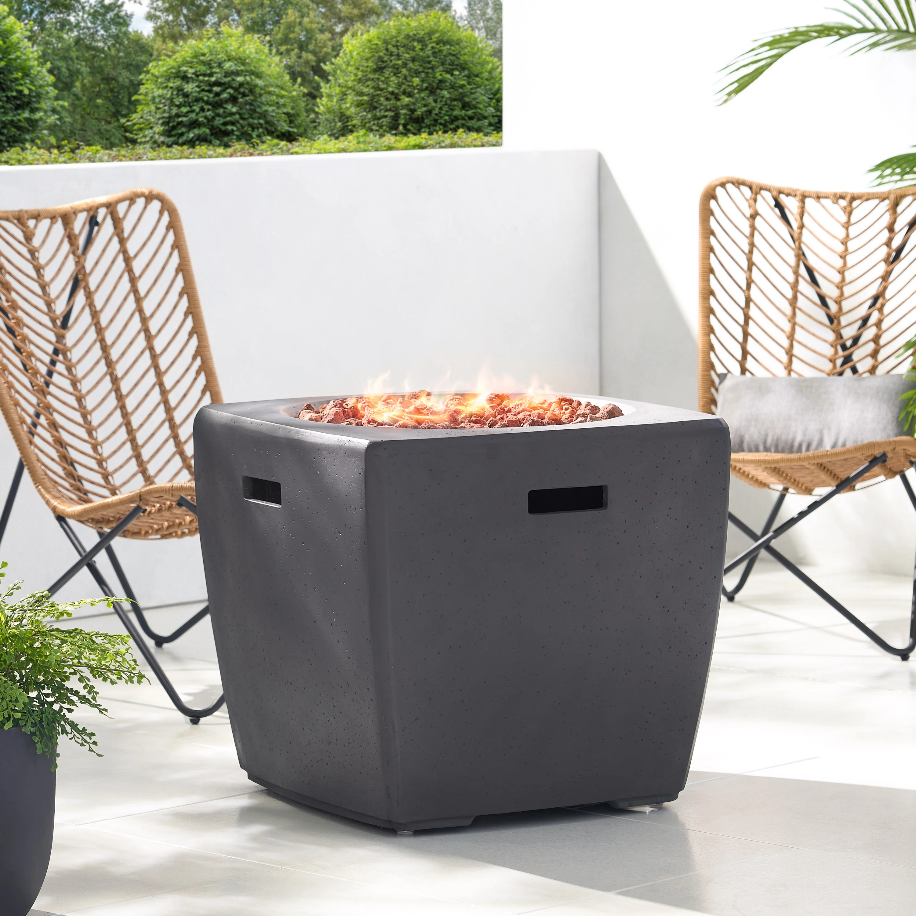 Andreson Outdoor 40,000 BTU Lightweight Concrete Square Fire Pit, Dark Gray - furnishings