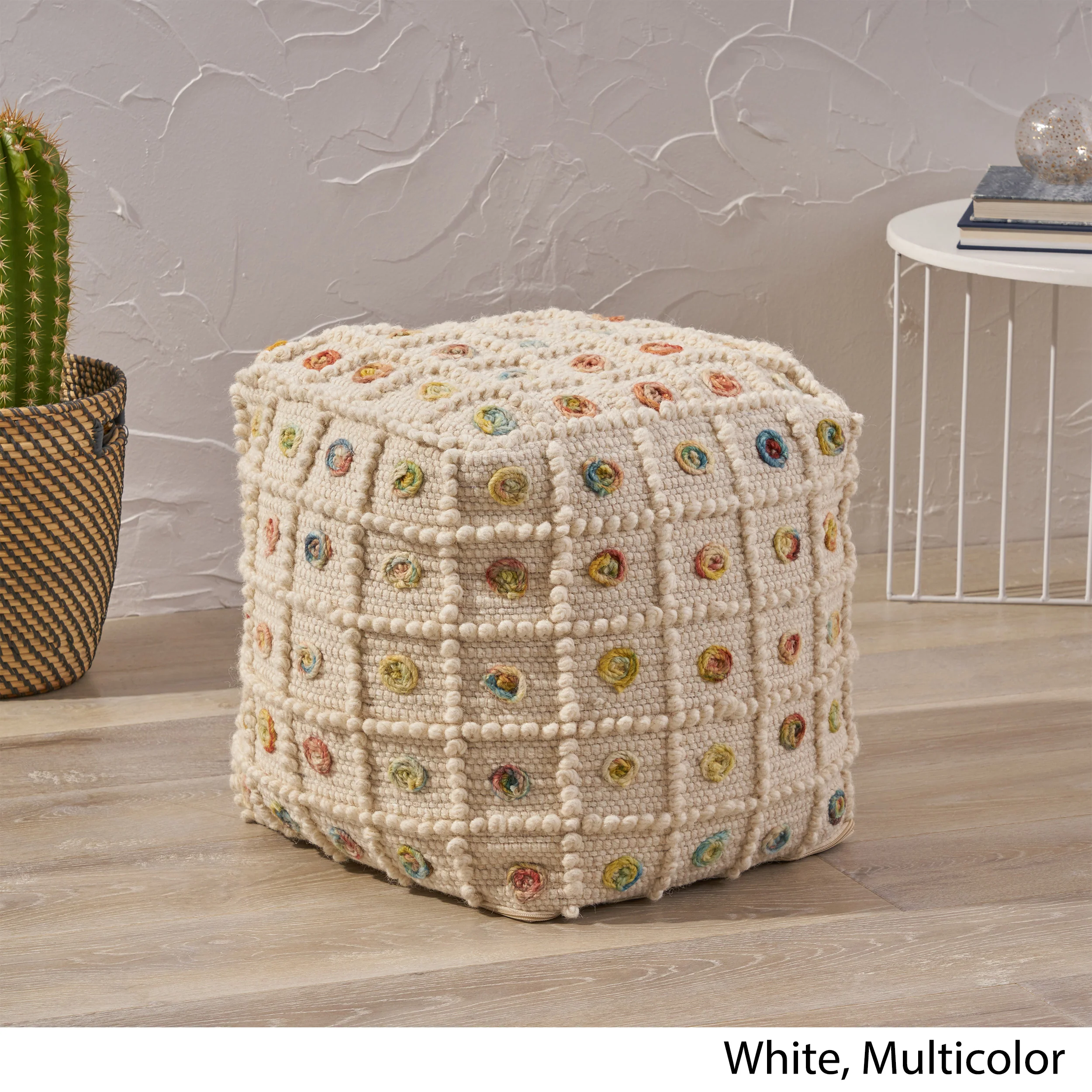 Jaceyon Boho Wool and Cotton Ottoman Pouf - furnishings