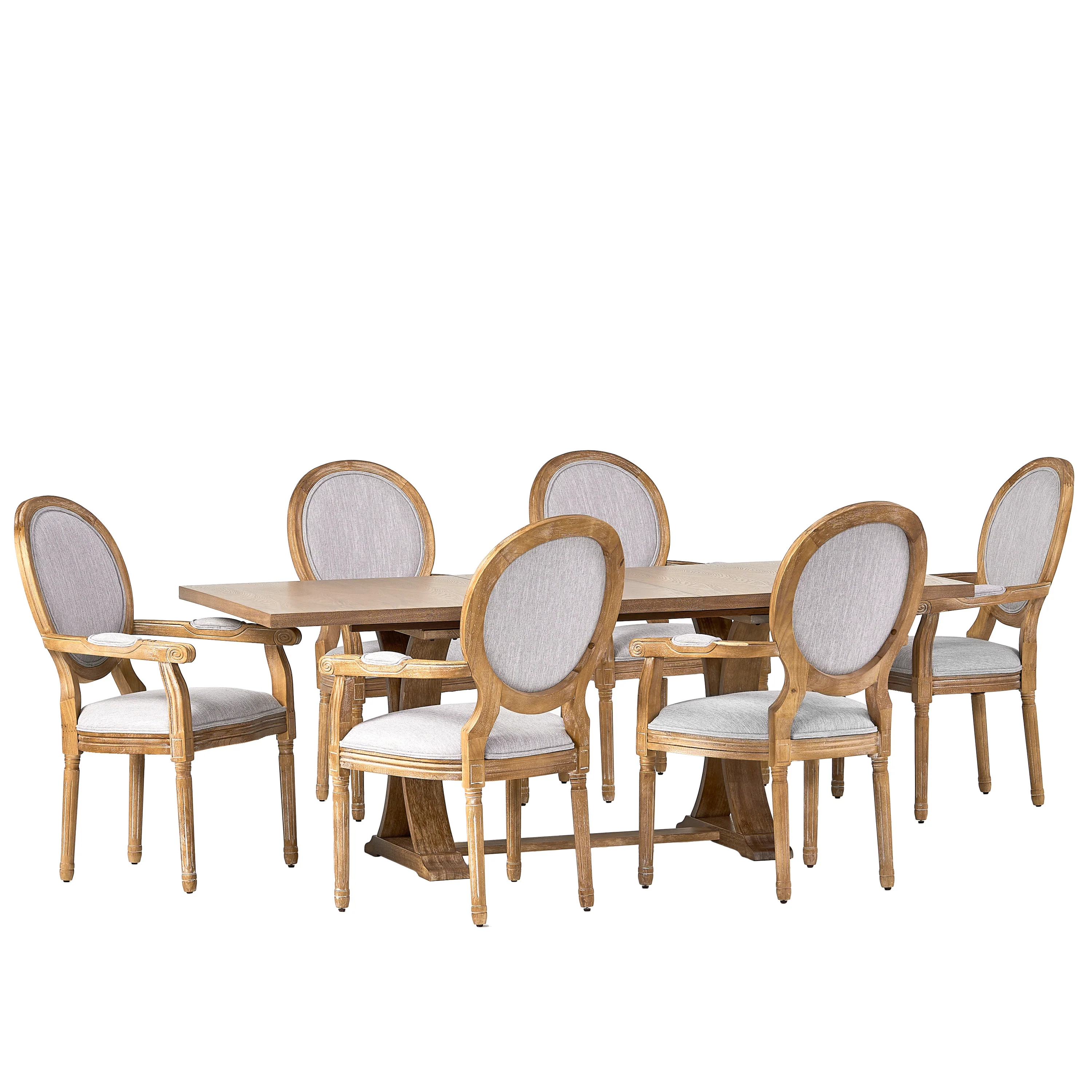 Aisenbrey French Country Fabric Upholstered Wood 7 Piece Expandable Dining Set - furnishings