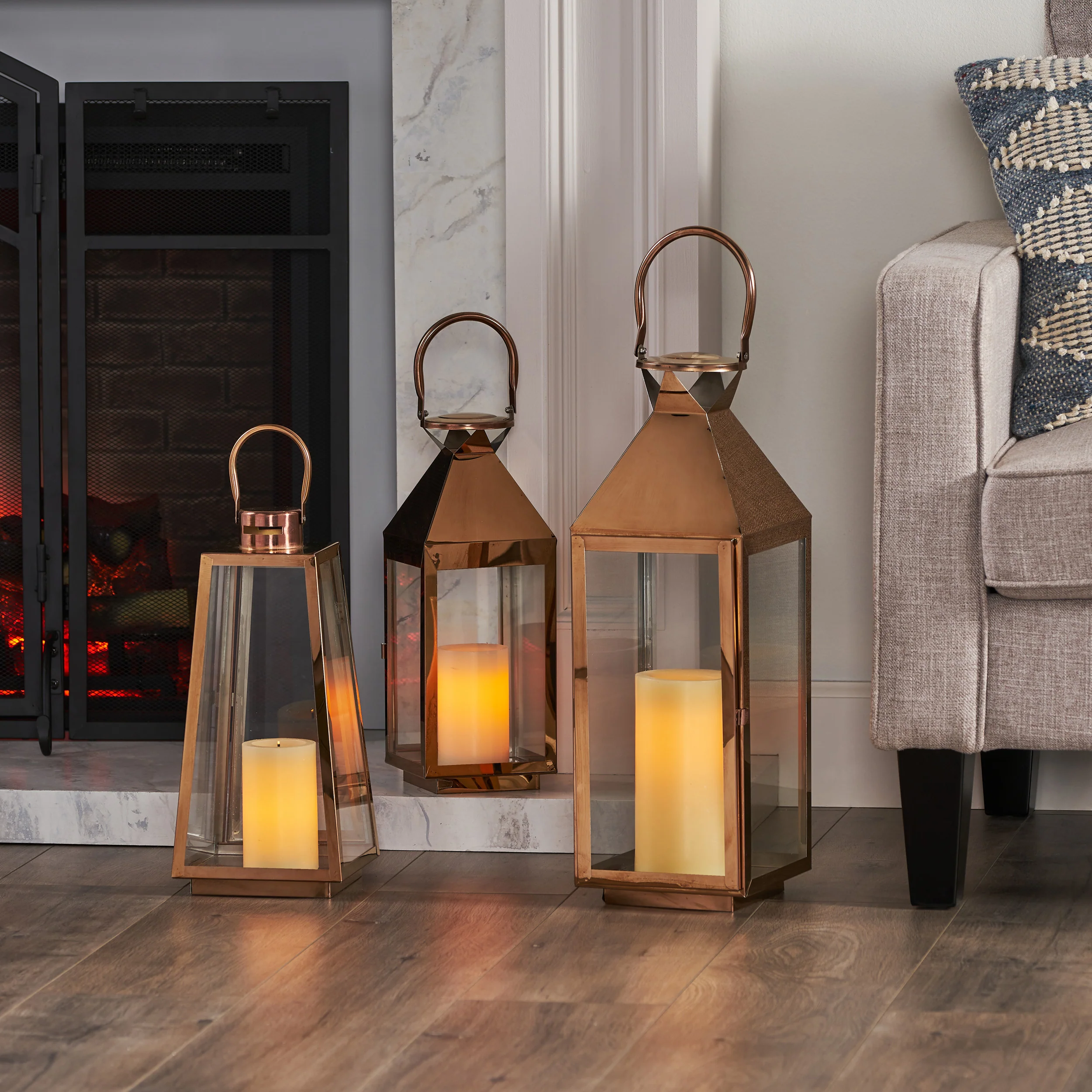 Asael Modern Stainless Steel Lantern Set - furnishings