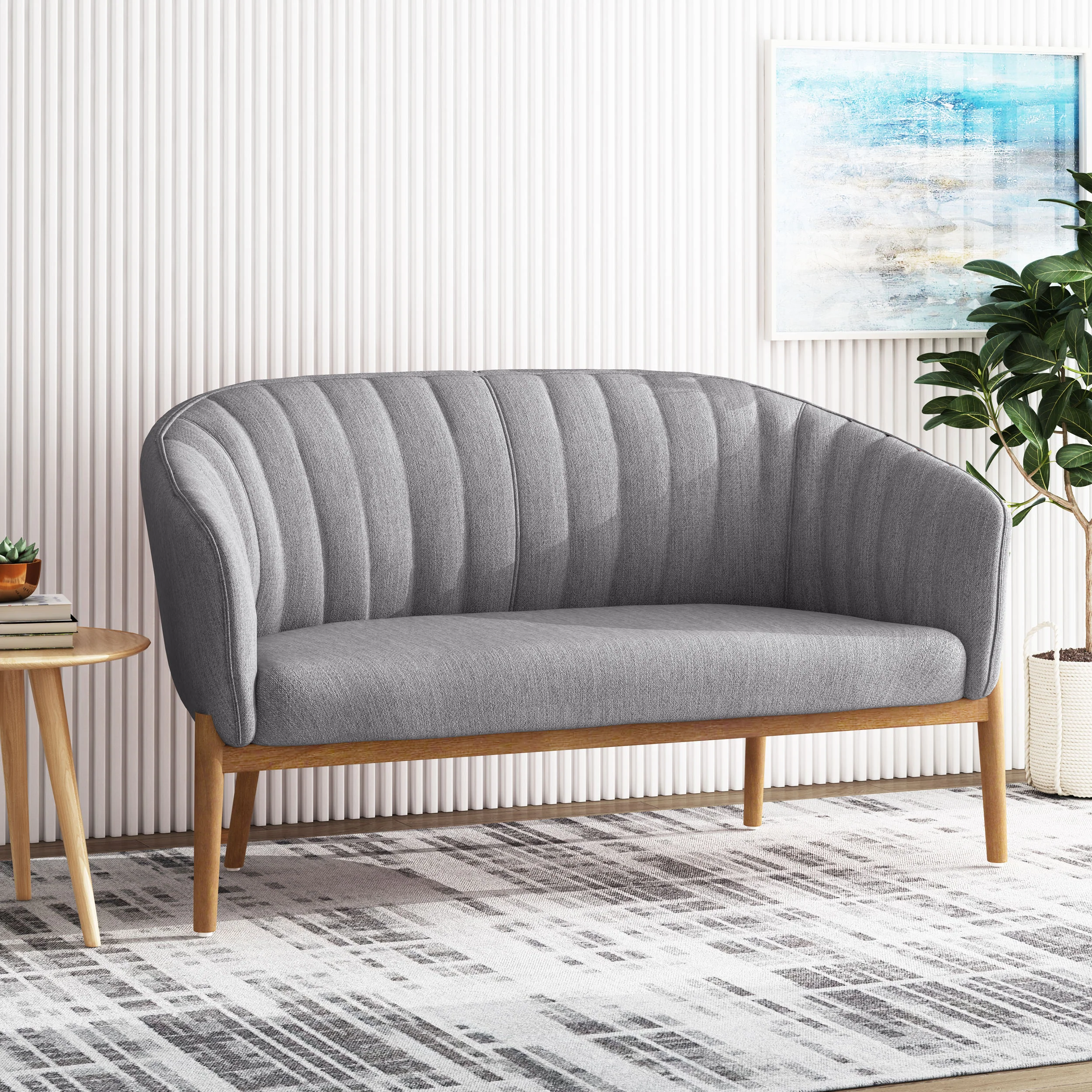 Deborah Mid-Century Fabric Settee - furnishings