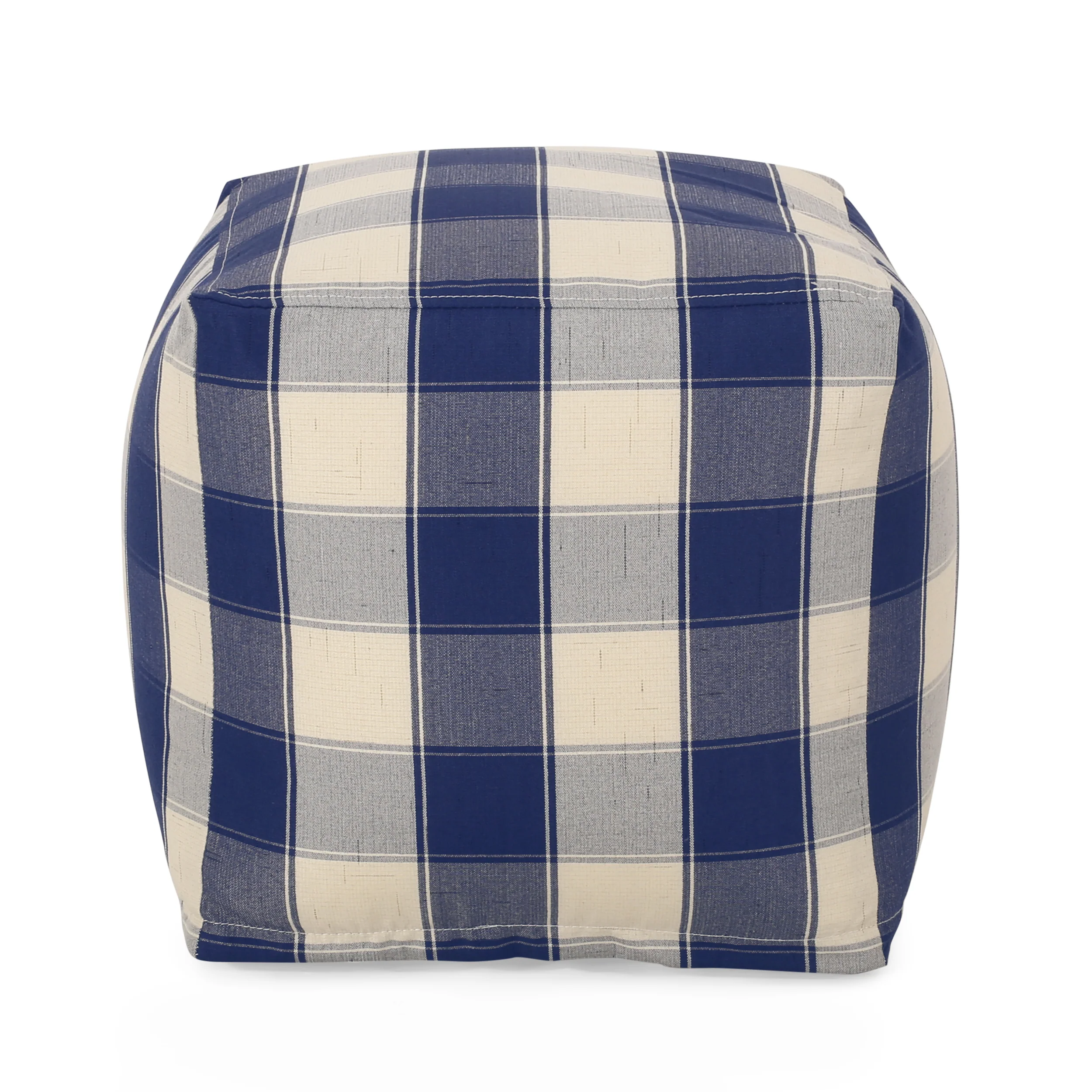 Prestage Modern Fabric Checkered Cube Pouf - furnishings