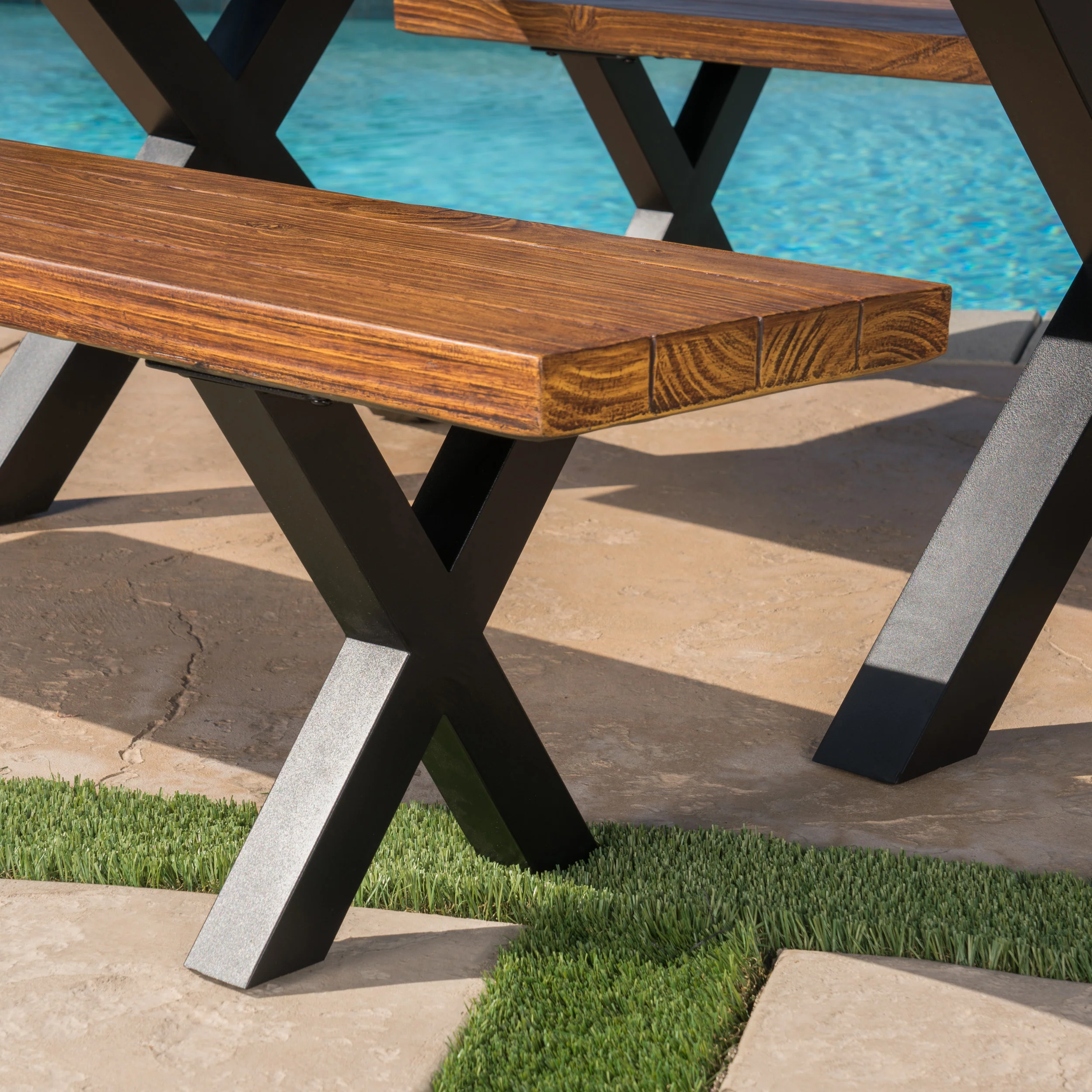 Falah Outdoor Brown Walnut Finish Lightweight Concrete Dining Bench - furnishings