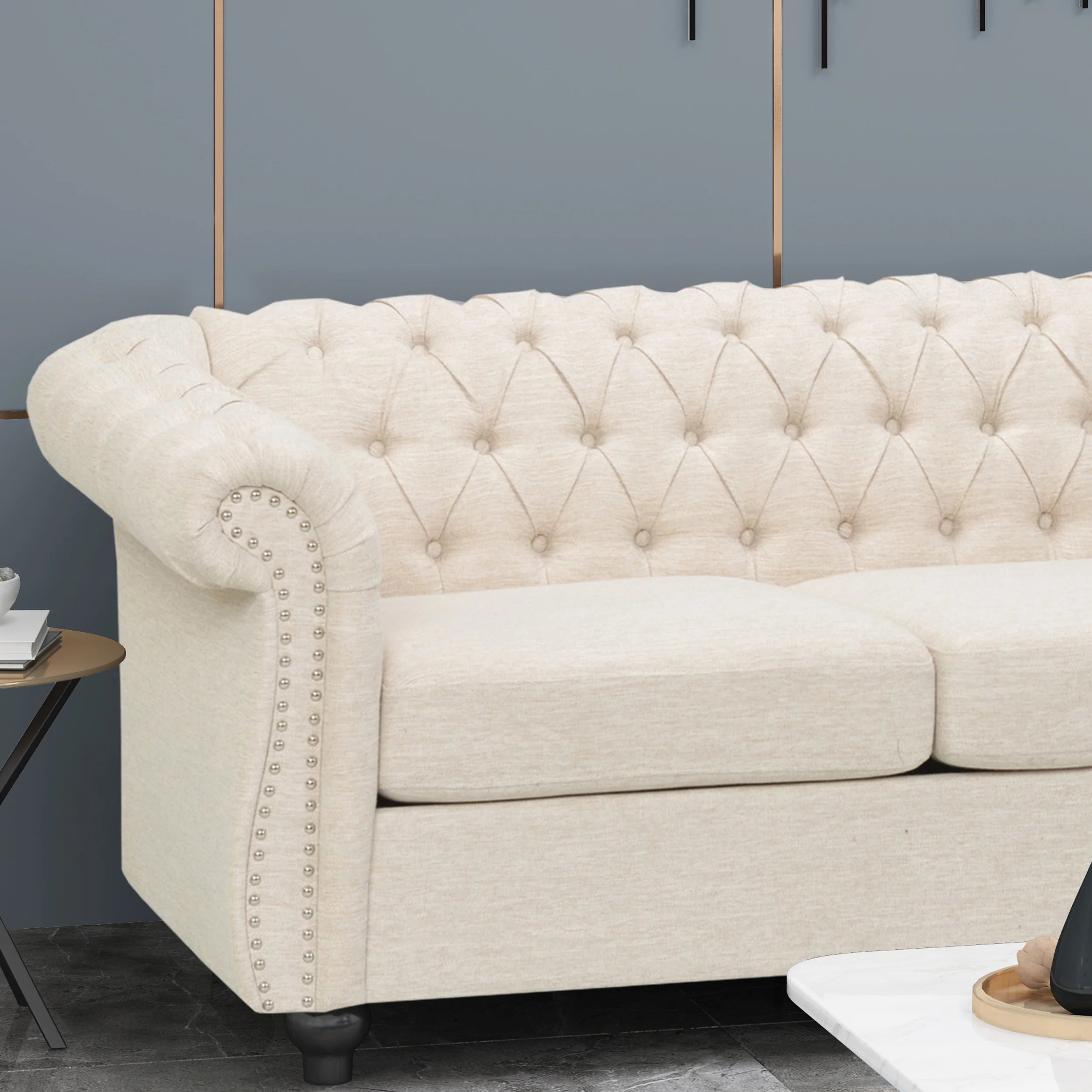 Adetokunbo Tufted Fabric Chesterfield 3 Seater Sofa - furnishings
