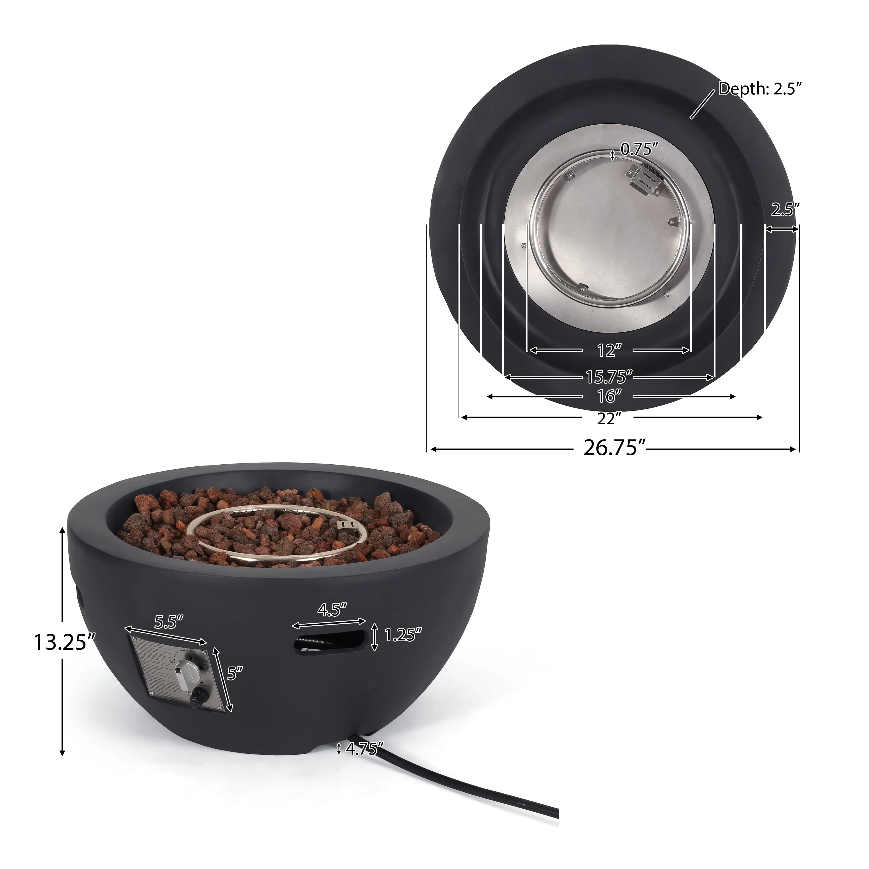 Toulouse Outdoor 40,000 BTU Lightweight Concrete Fire Pit Bowl (No Tank Holder) - furnishings