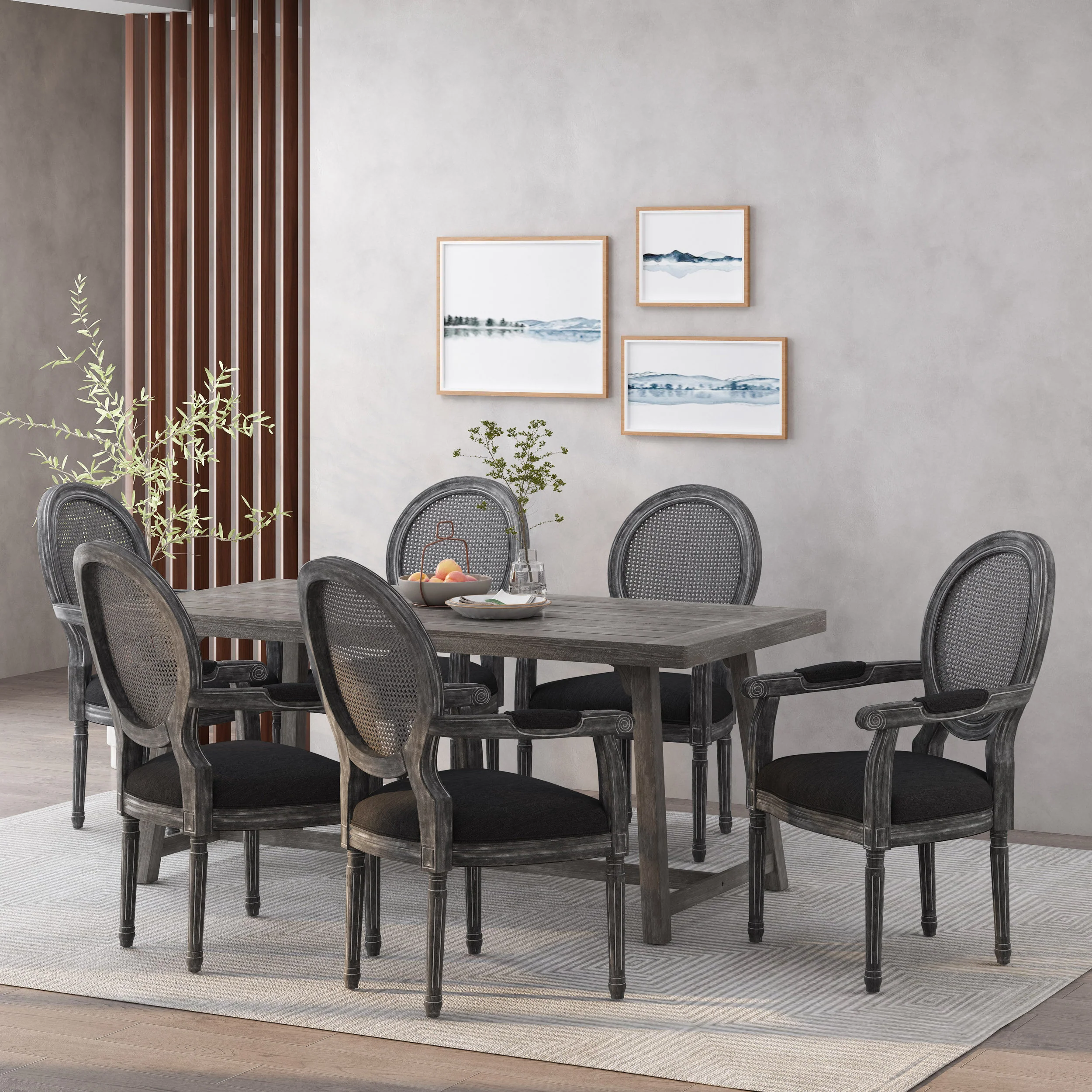 Aisenbrey French Country Wood and Cane Upholstered Dining Chair - furnishings