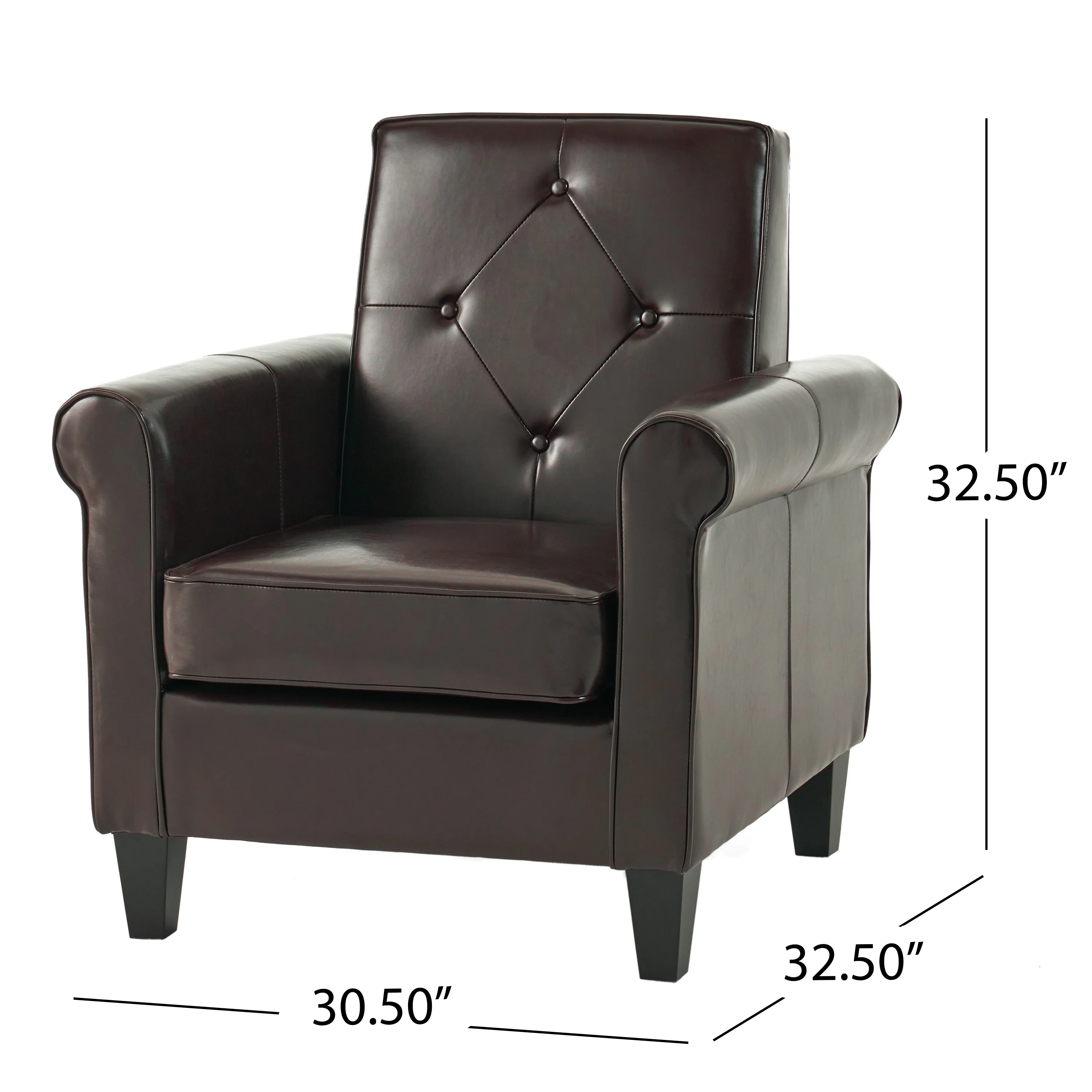 Barzini Brown Leather Club Chair - furnishings