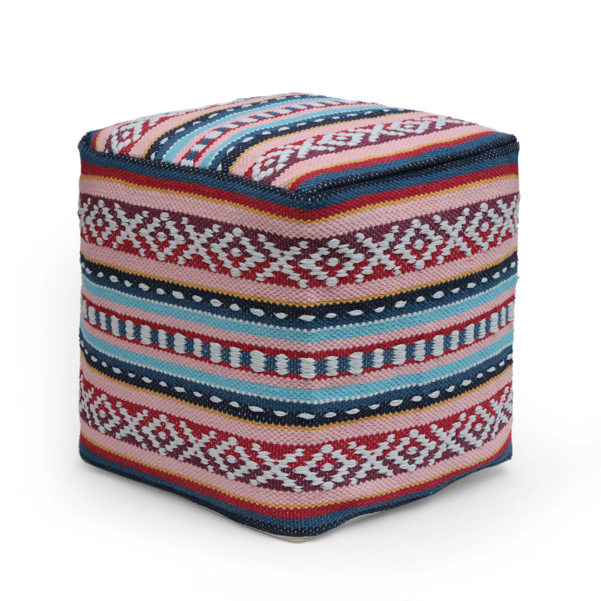 Hilliard Boho Handcrafted Peruvian Print Cube Pouf - furnishings