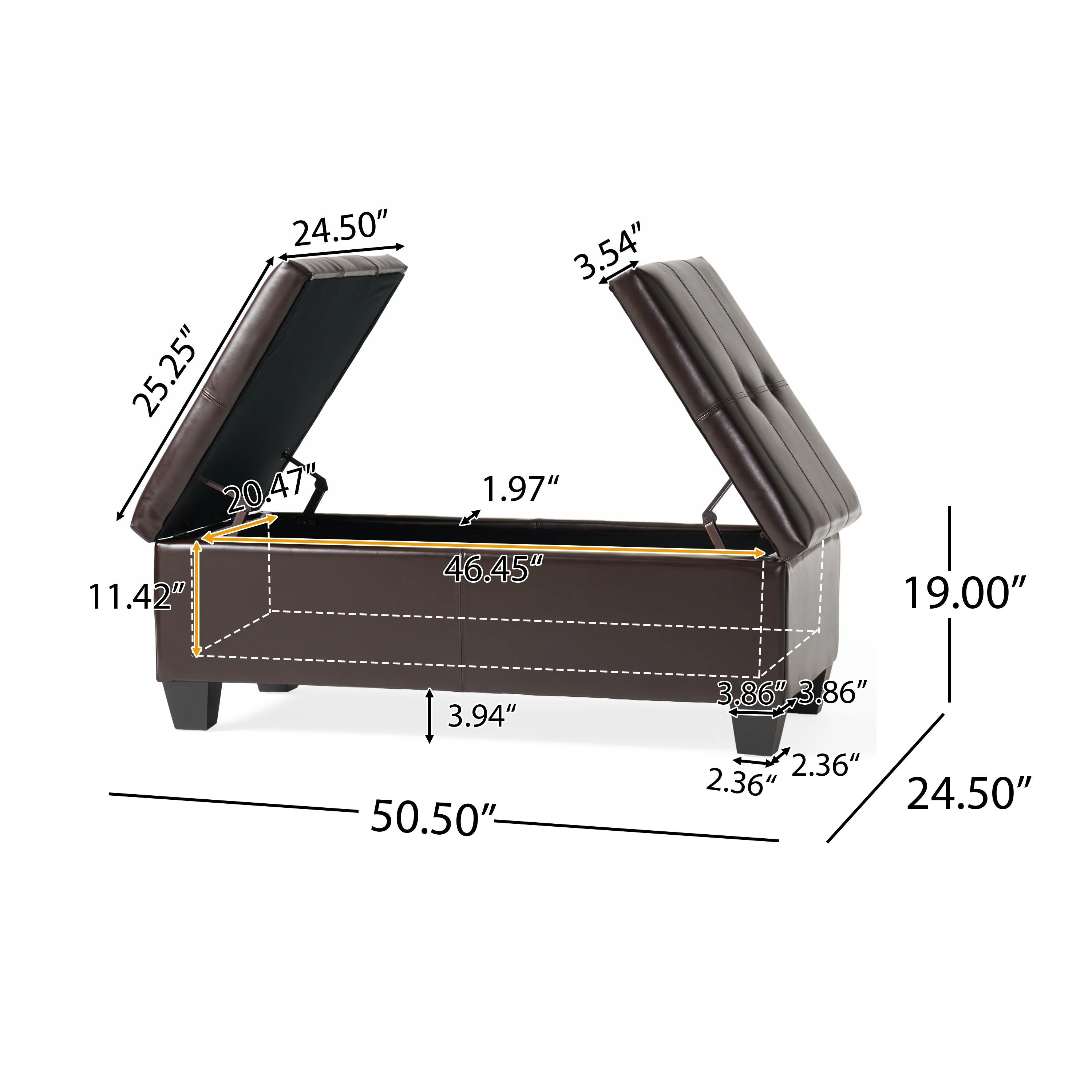 Alpine Leather Storage Ottoman Coffee Table - furnishings