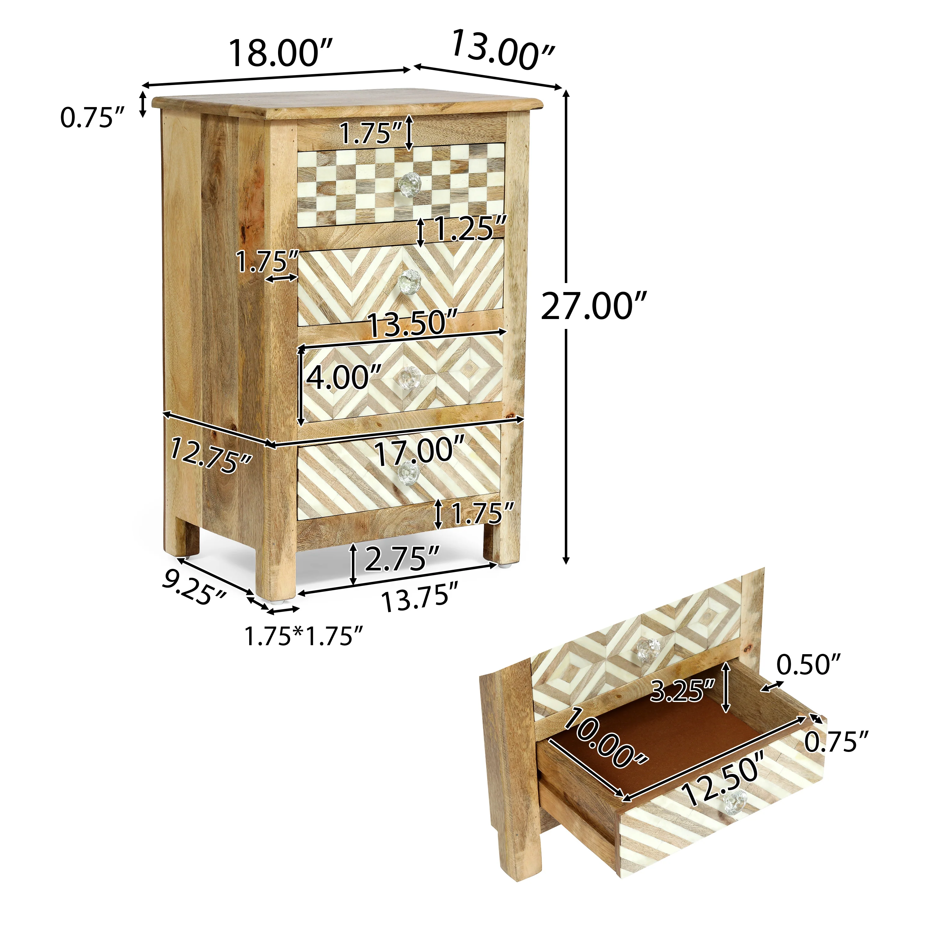 Nahanni Handcrafted Boho 4 Drawer Mango Wood Nightstand - furnishings