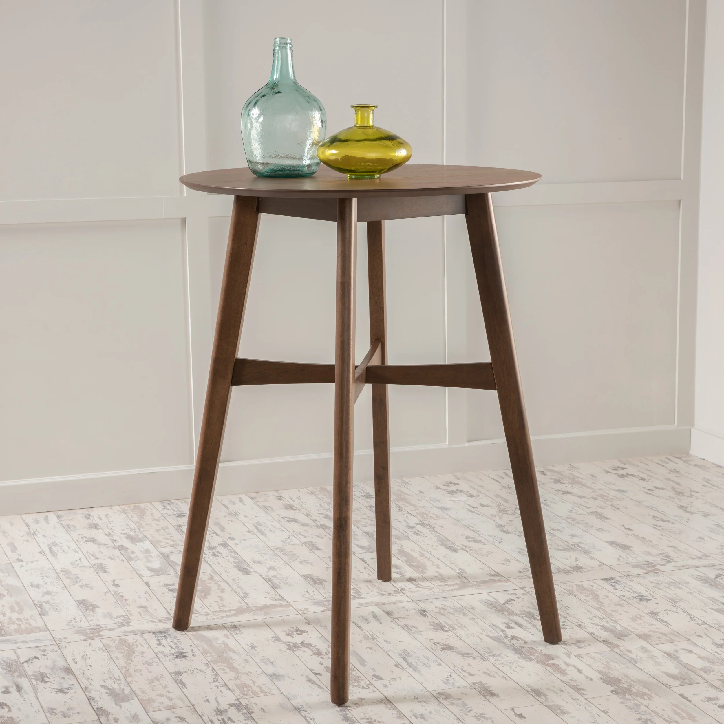 Madeline Mid-Century Modern Circular Wood Bar Table with Tapered Legs - furnishings