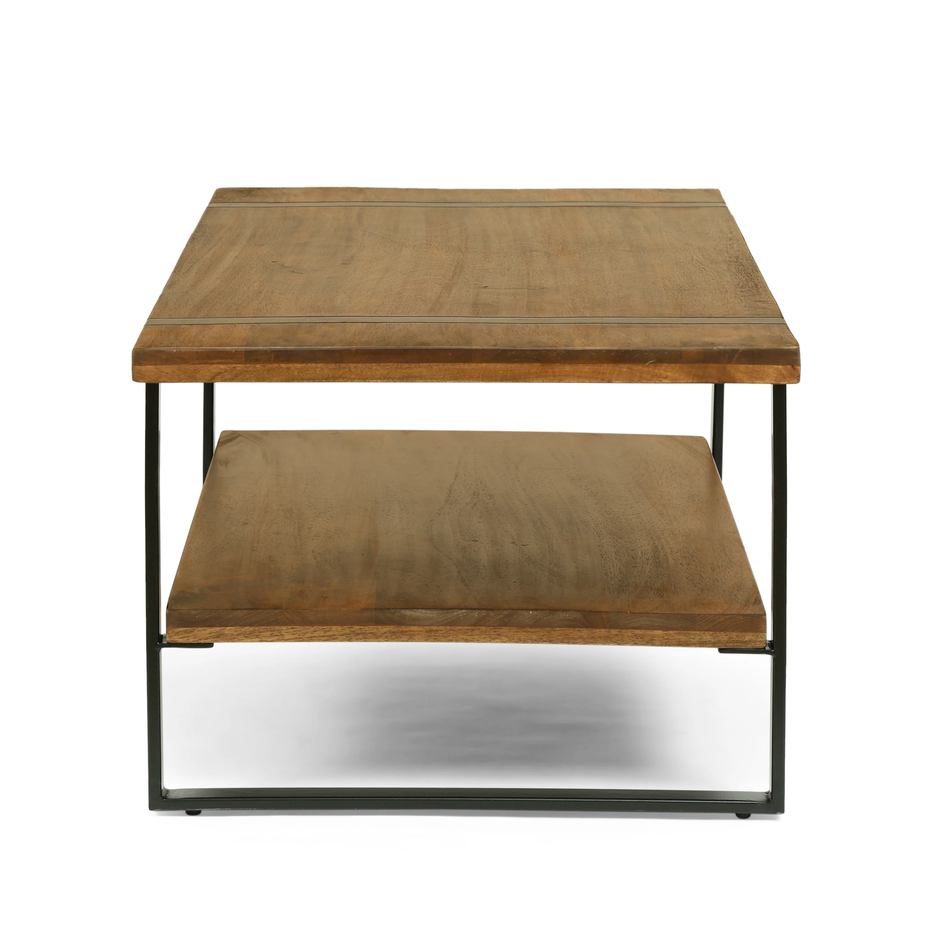 Riverlake Handmade Mango Wood and Iron Rectangular Coffee Table, Walnut Brown and Black - furnishings