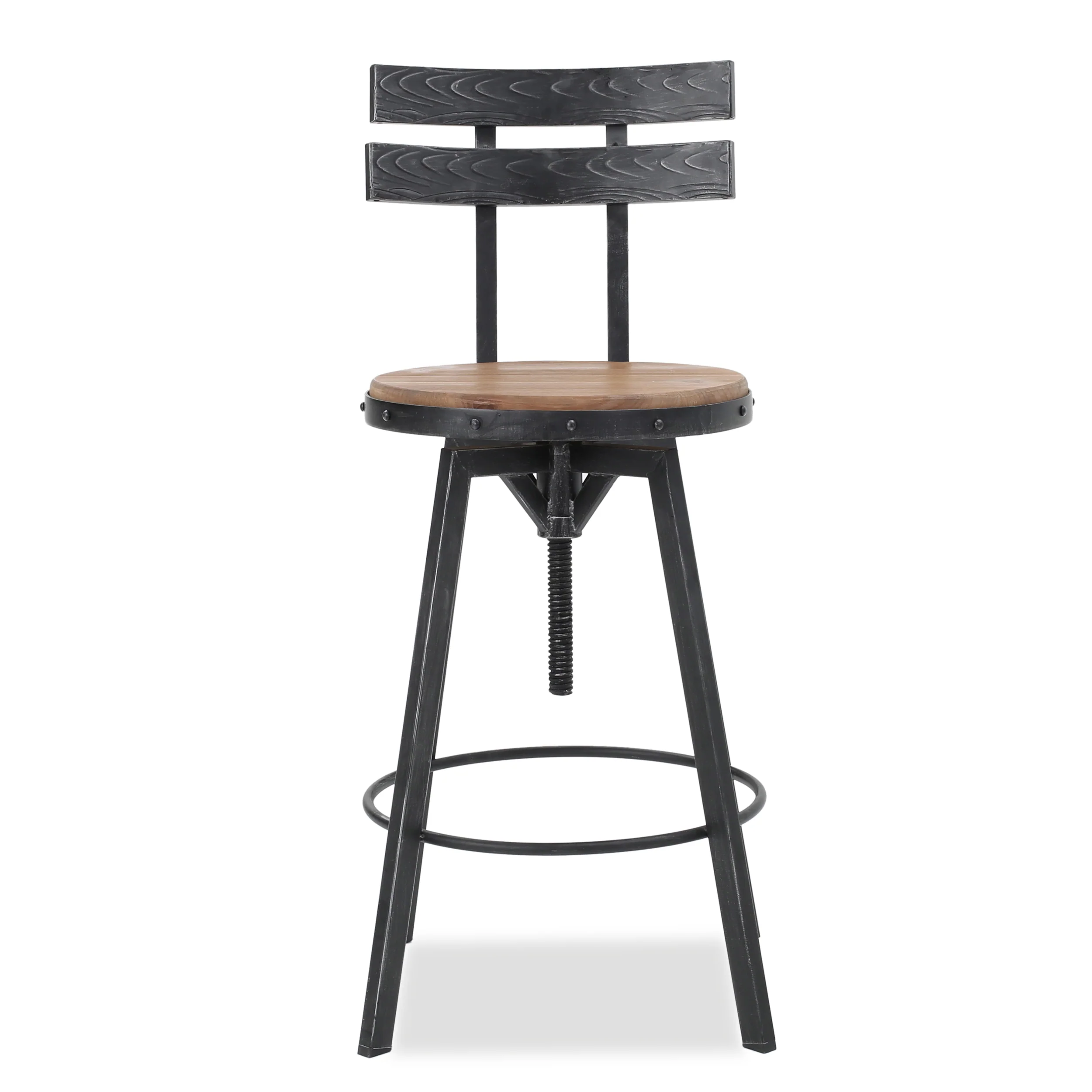 Poe Black Brush Silver Firwood Adjustable Barstool - furnishings