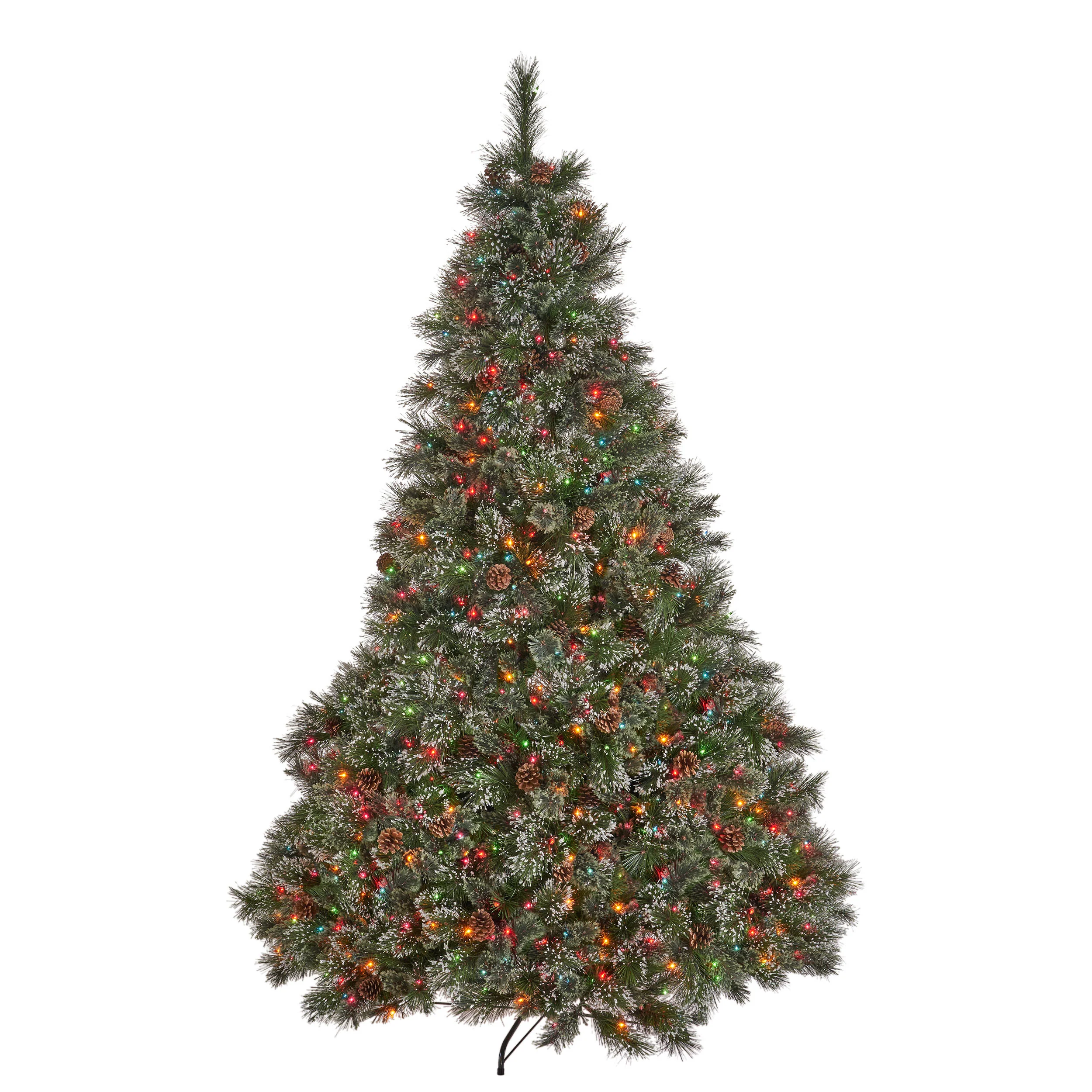 7.5-foot Cashmere Pine and Mixed Needles Hinged Artificial Christmas Tree with Snowy Branches and Pinecones - furnishings