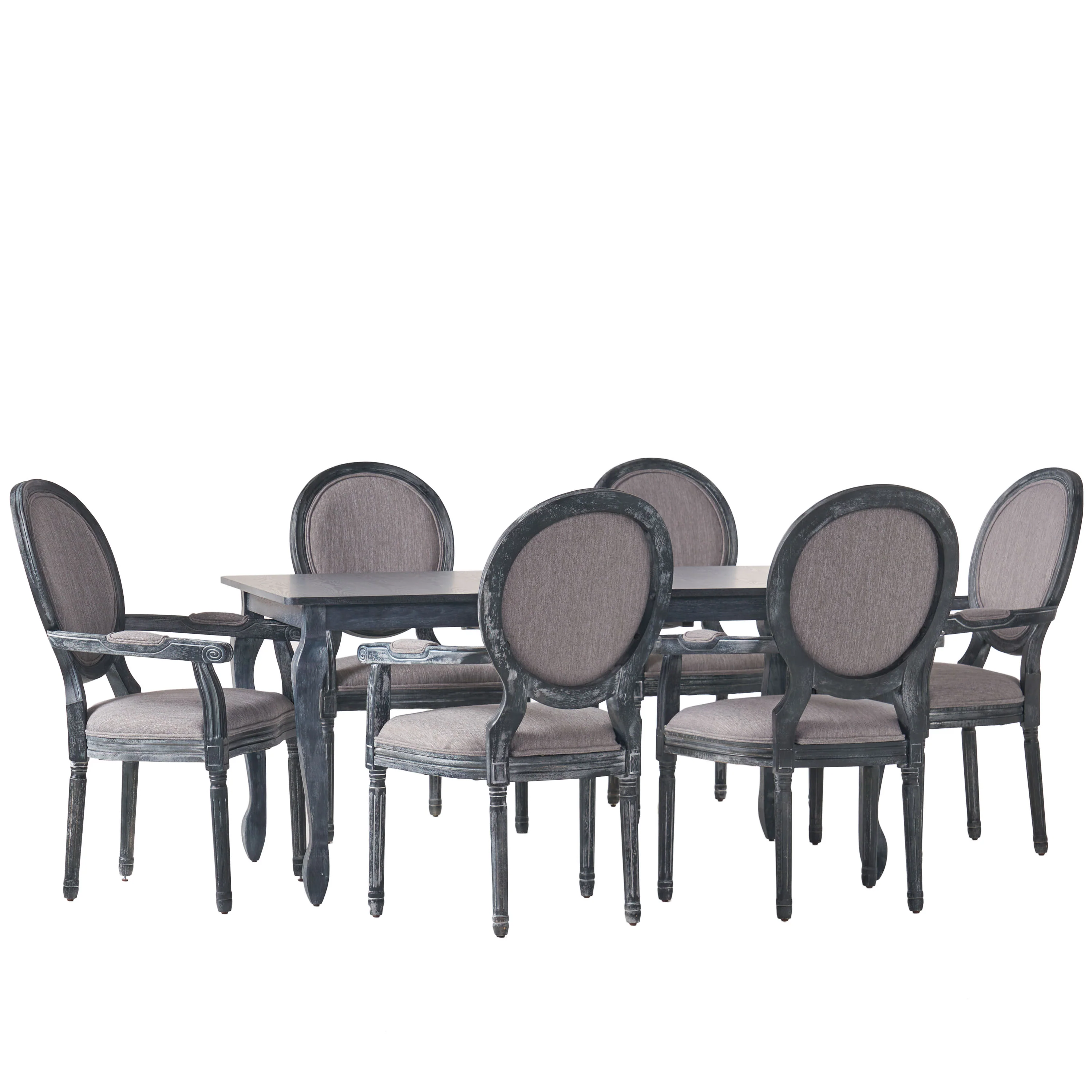 Comisky French Country Fabric Upholstered Wood Expandable 7 Piece Dining Set - furnishings