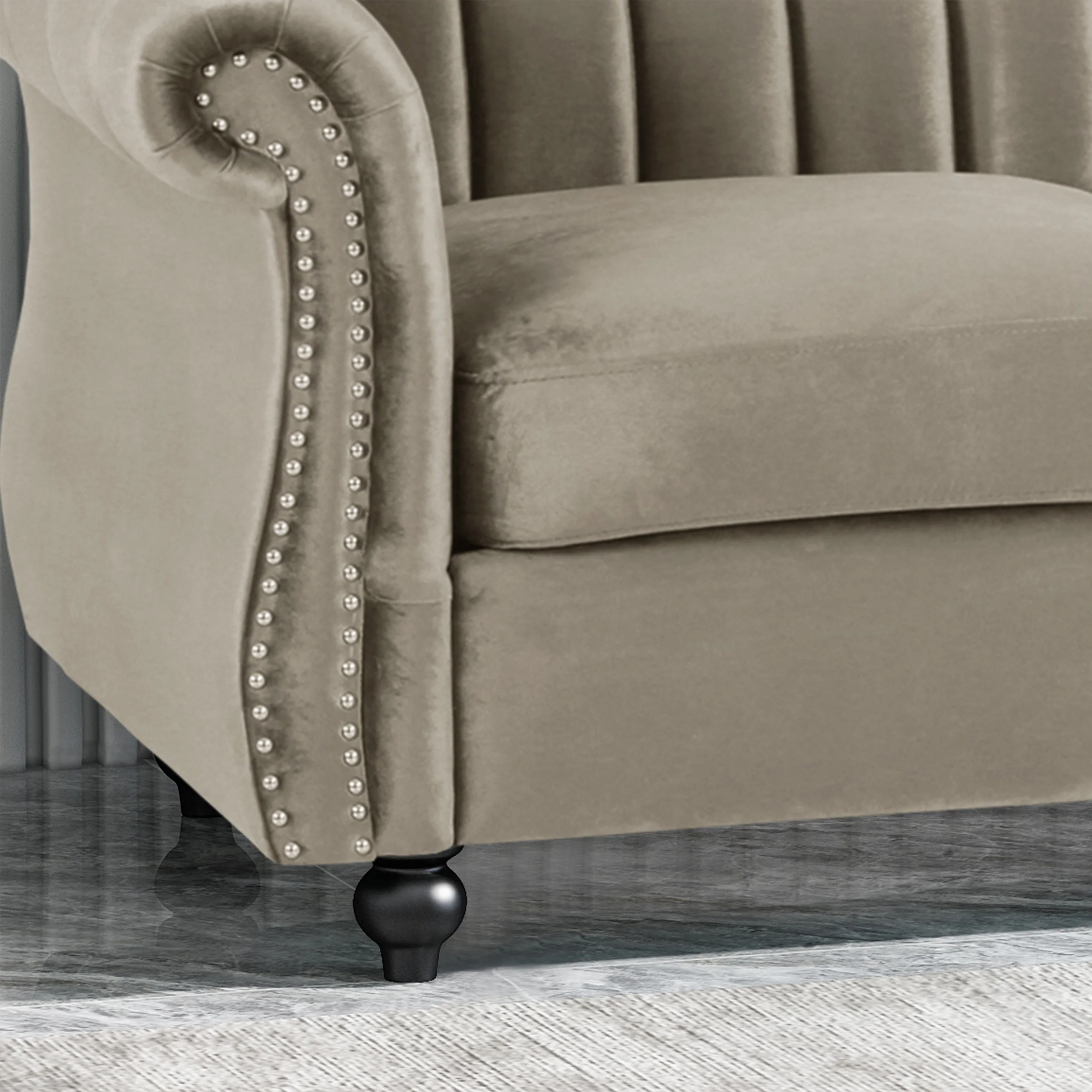 Olga Modern Glam Velvet 3 Seater Sofa, Umber and Dark Brown - furnishings