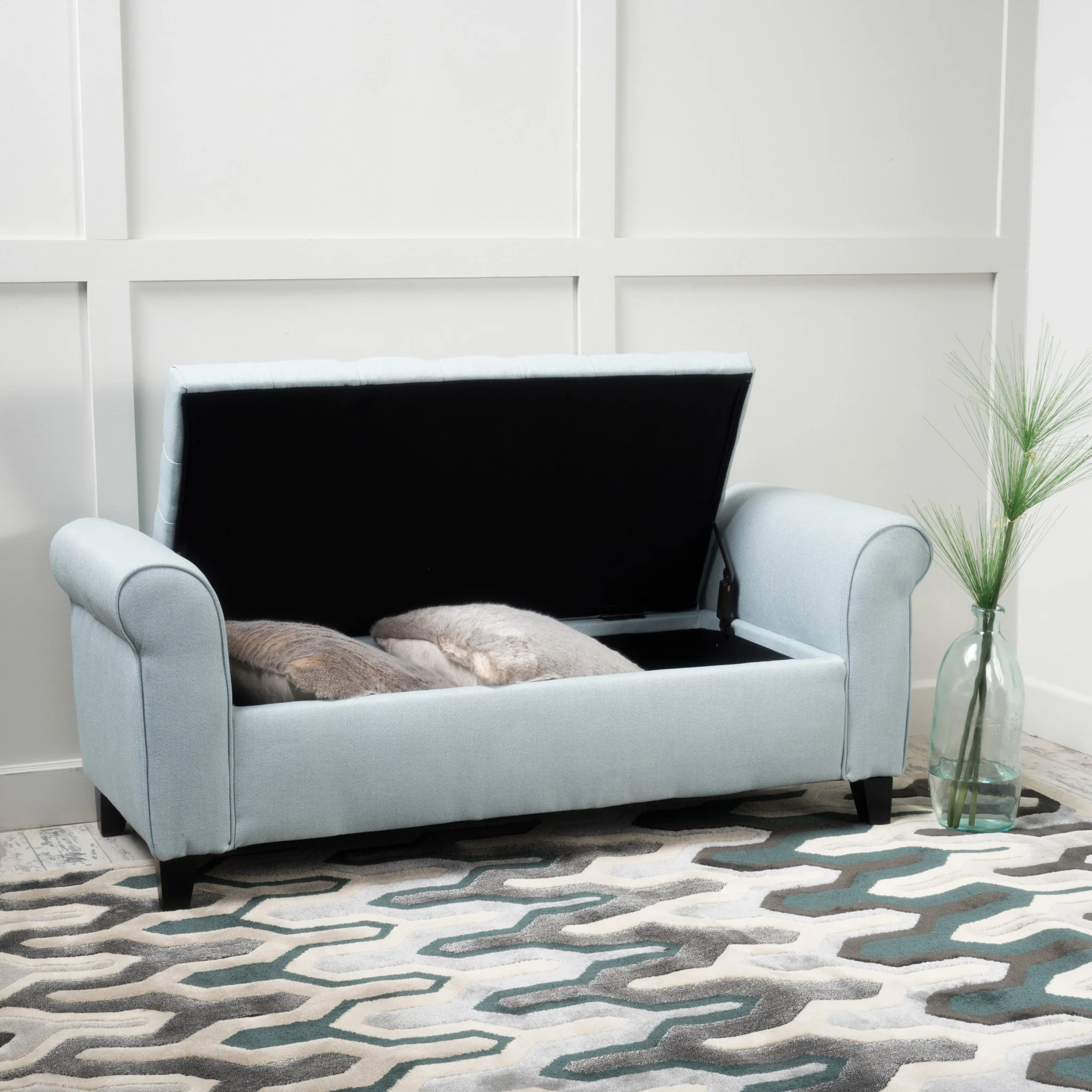 Charlemagne Rolled Arm Tufted Fabric Storage Ottoman Bench - furnishings