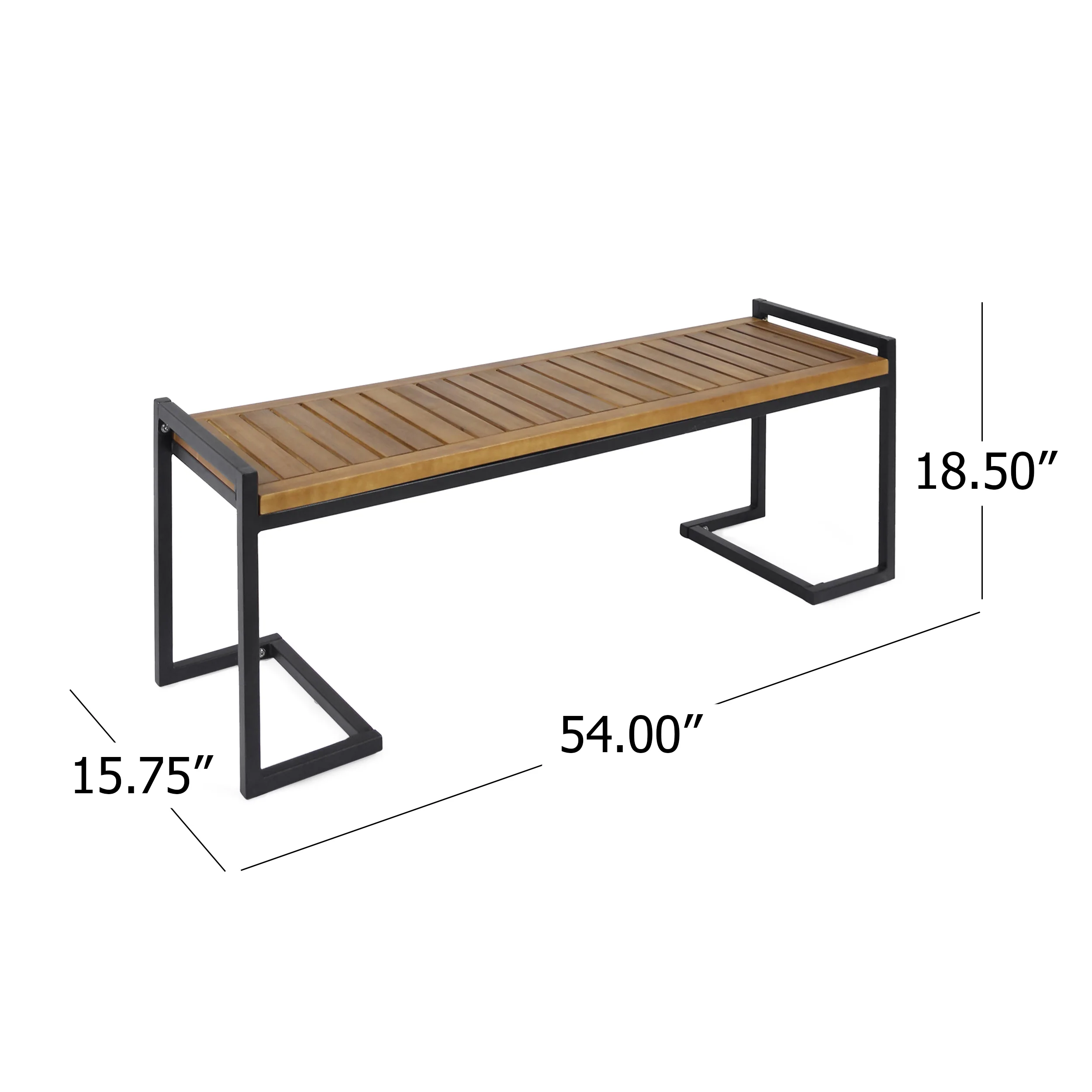 Noel Outdoor Industrial Acacia Wood and Iron Bench - furnishings