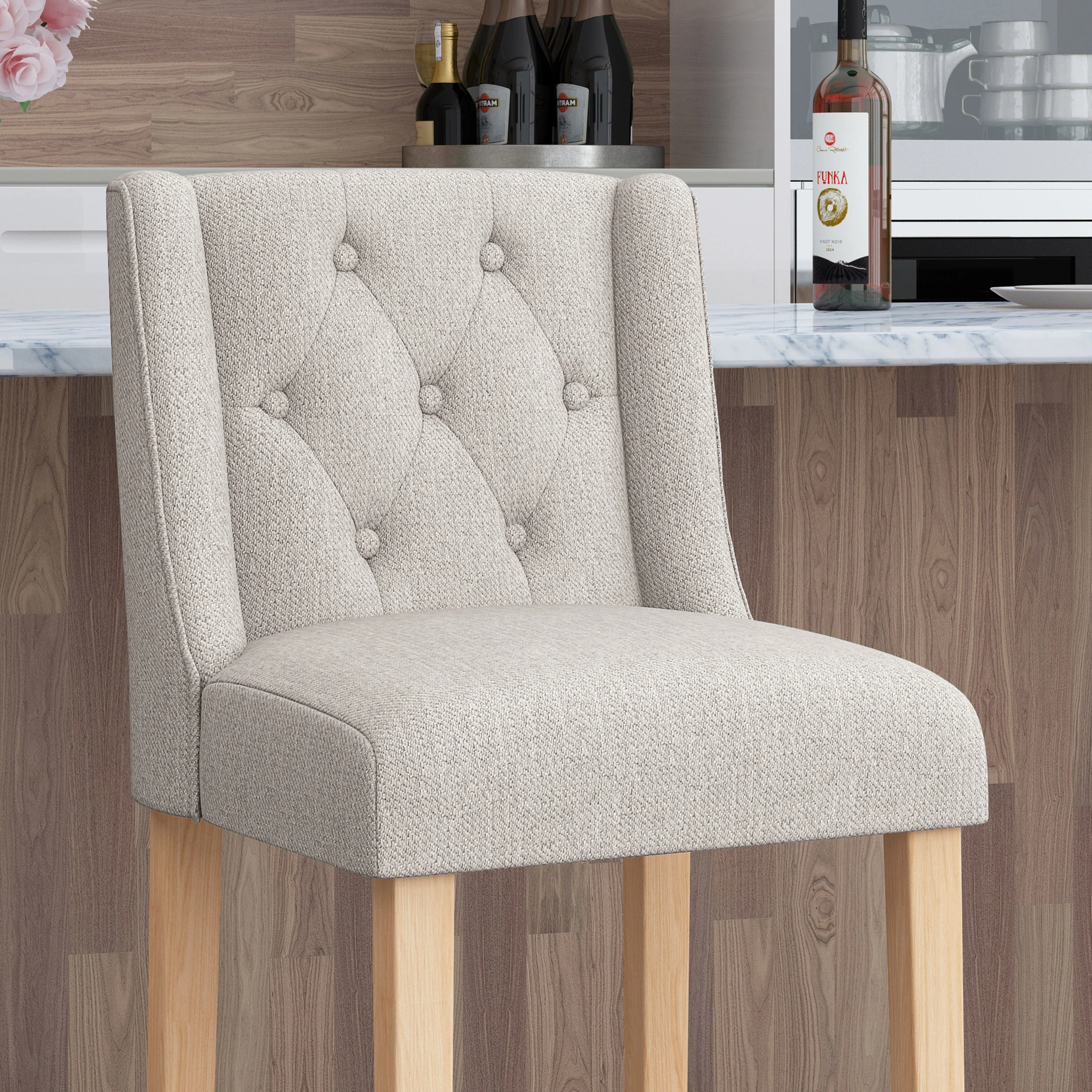Zaydrian Button Tufted Fabric Wingback Bar Stool (Set of 2) - furnishings