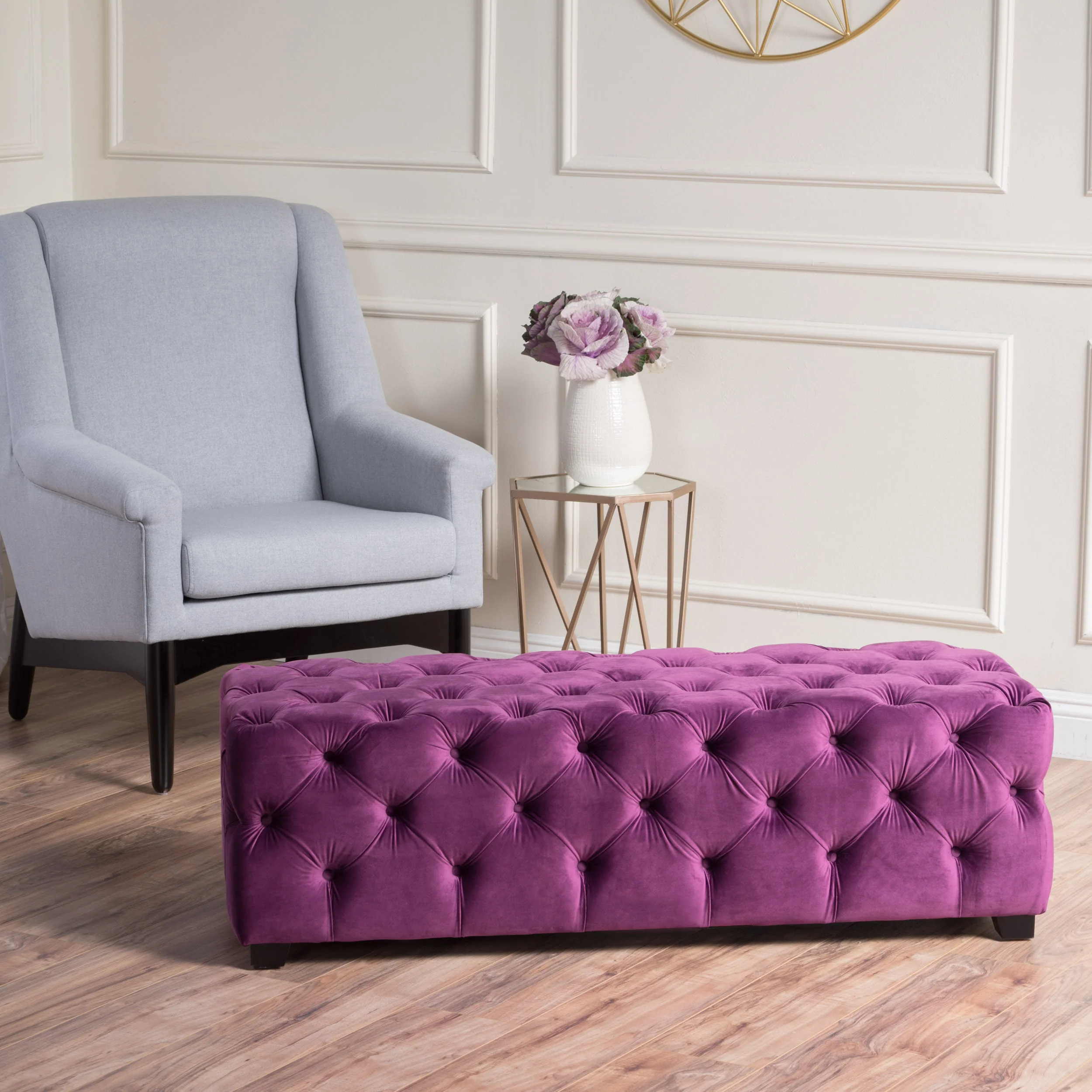 Provence Modern Glam Tufted Velvet Ottoman Bench - furnishings