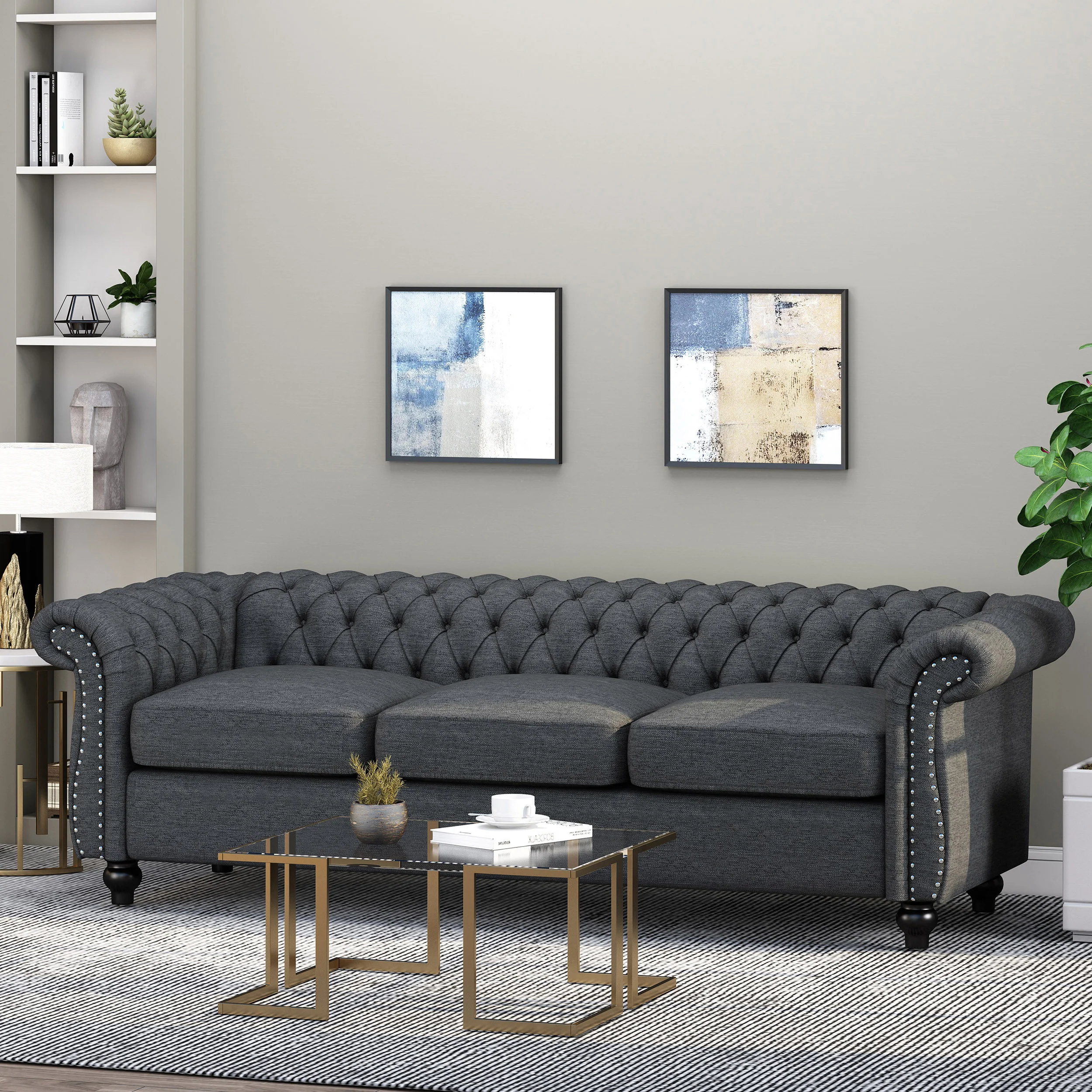 Adetokunbo Tufted Chesterfield Fabric 3 Seater Sofa - furnishings