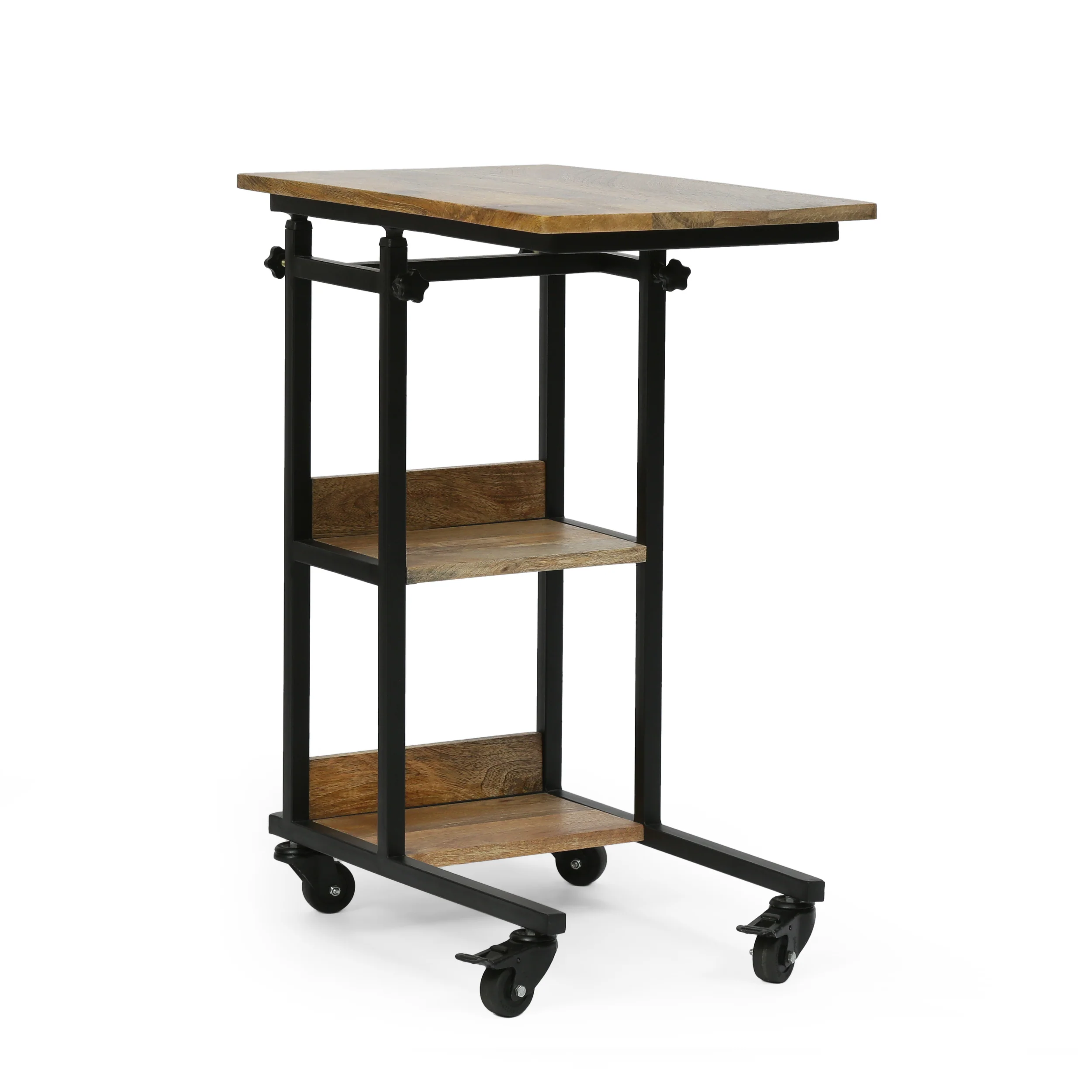 Vinton Modern Industrial Handcrafted Wooden Multi-Purpose Adjustable Height C-Shaped Side Table, Natural and Black - furnishings