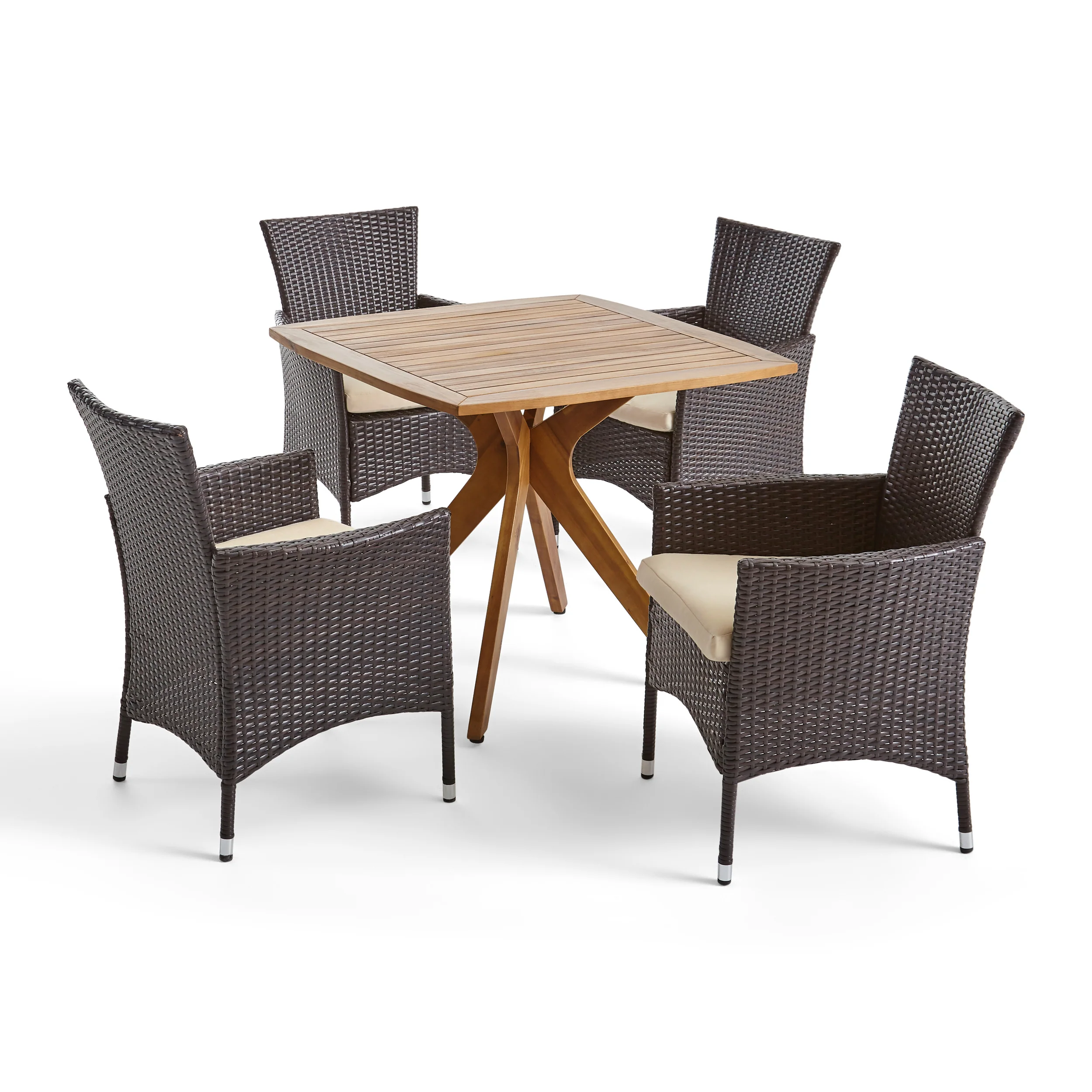 Mai Outdoor 5 Piece Wood and Wicker Dining Set - furnishings