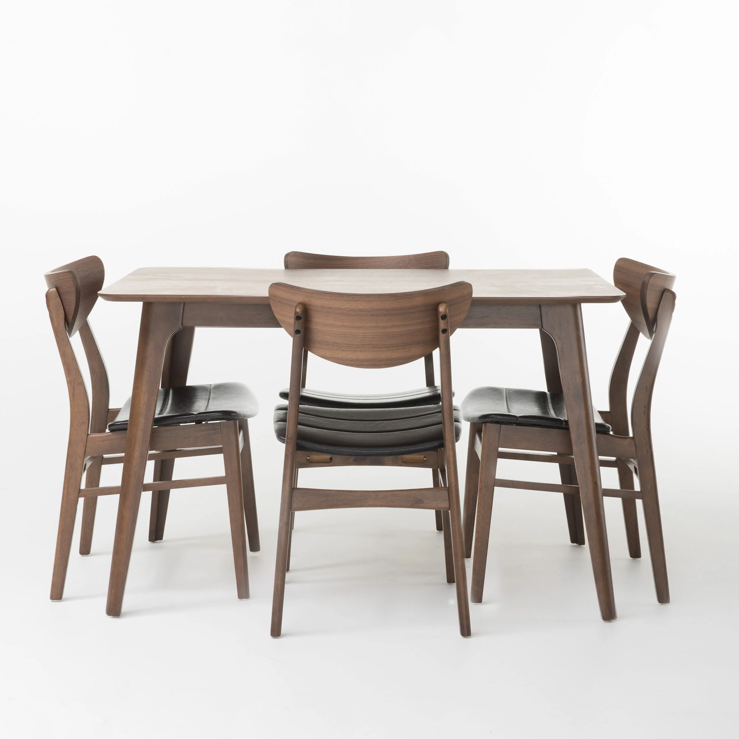 Katherine Mid Century Modern Wood Upholstered 5-Piece Dining Set, Walnut and Dark Brown - furnishings