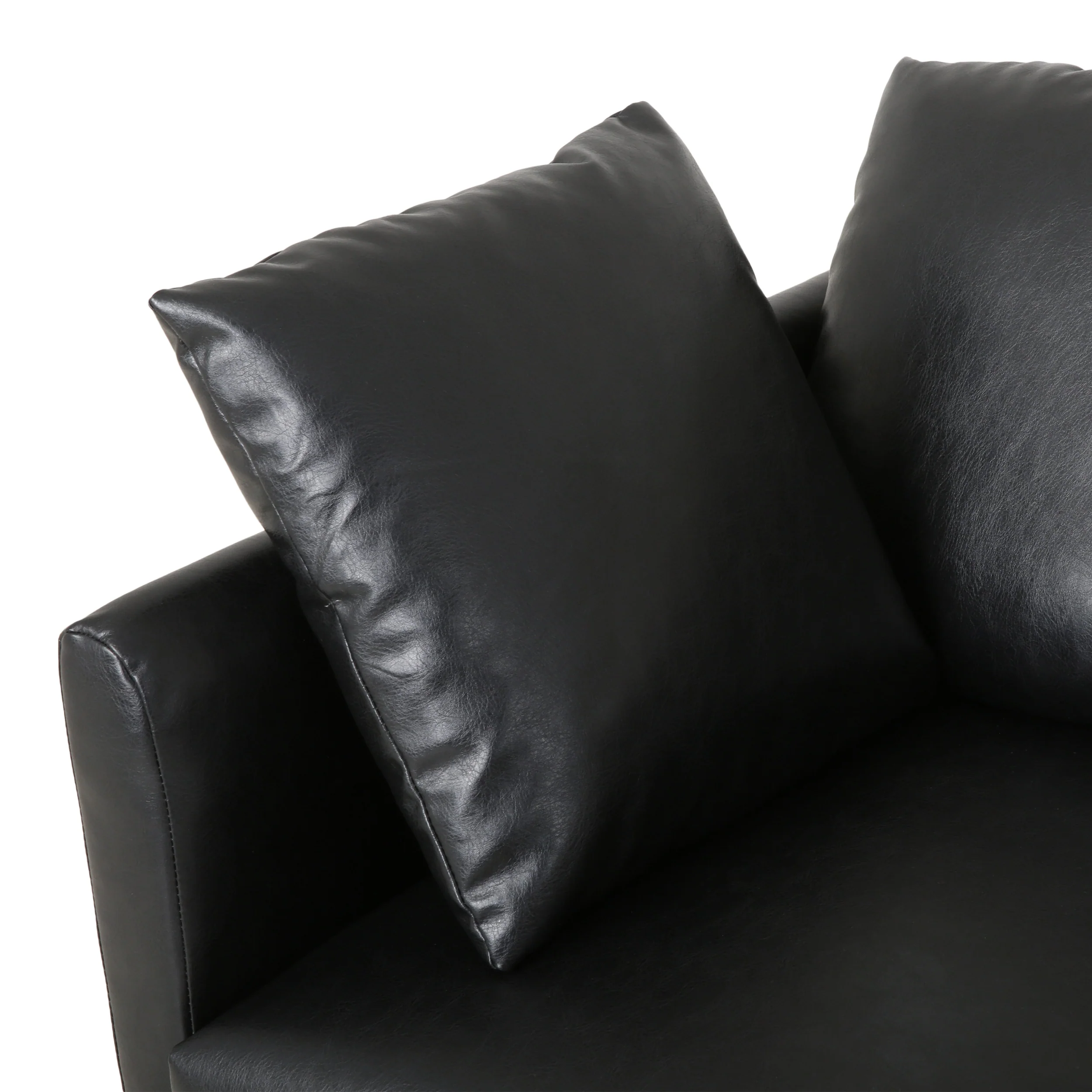 Syosset Modern Faux Leather 3 Seater Sofa with Pillows - furnishings