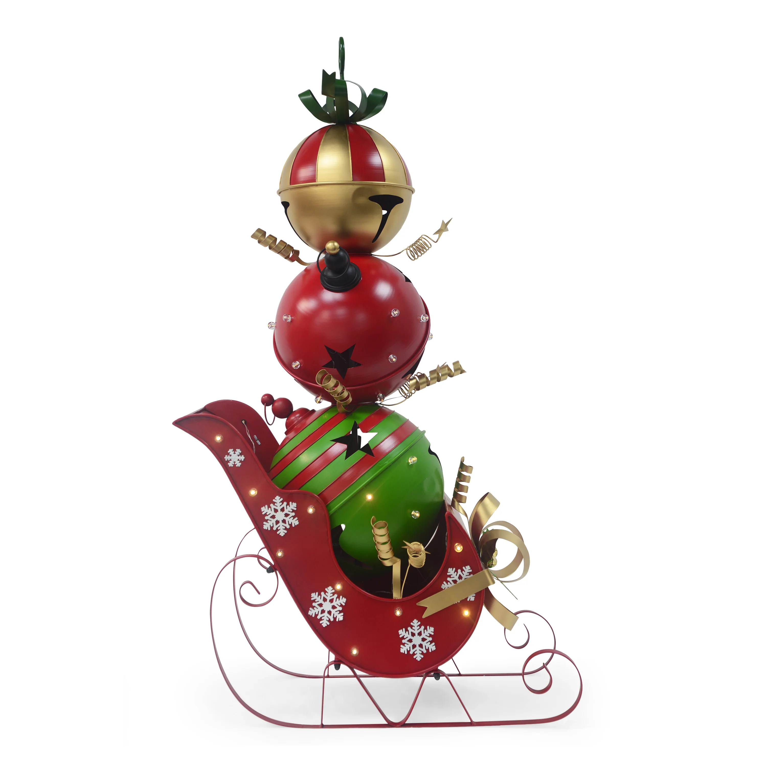 MerryMingle Iron Christmas Sleigh Decoration with Triple Stacked Bells - furnishings