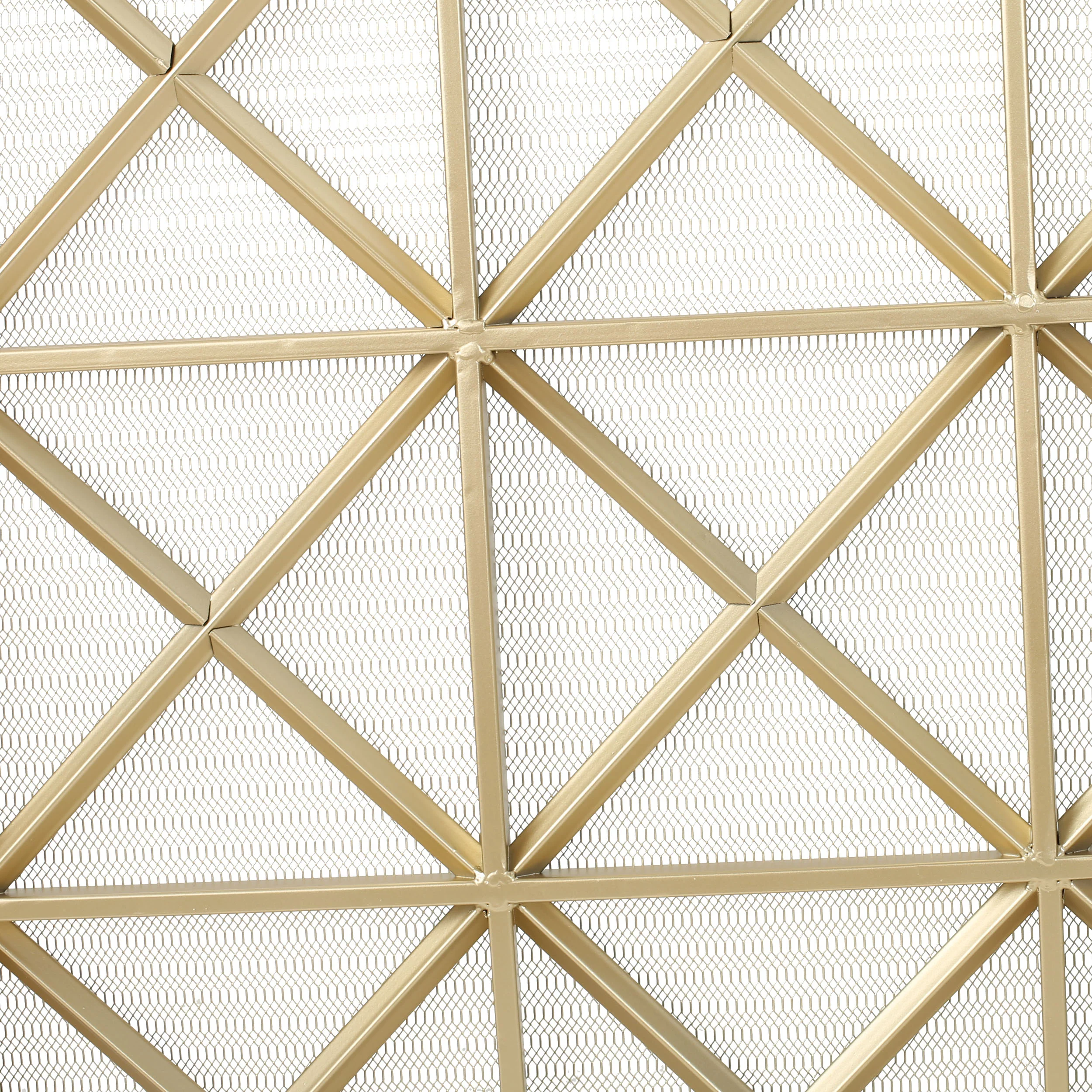 Mandralla Modern 3-Panel Iron Fireplace Screen with Cross Hatch Pattern - furnishings