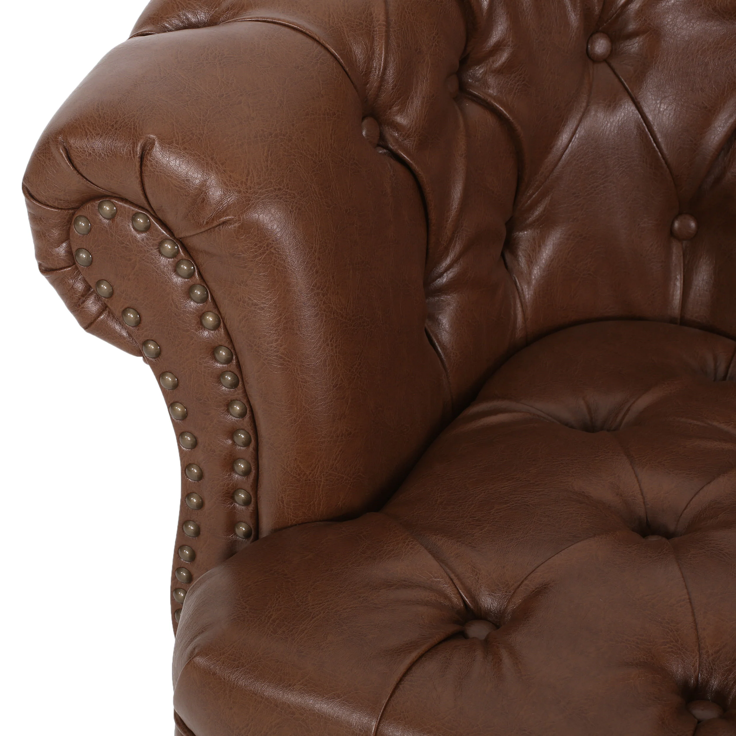 Trask Contemporary Leather Tufted Loveseat with Nailhead Trim - furnishings