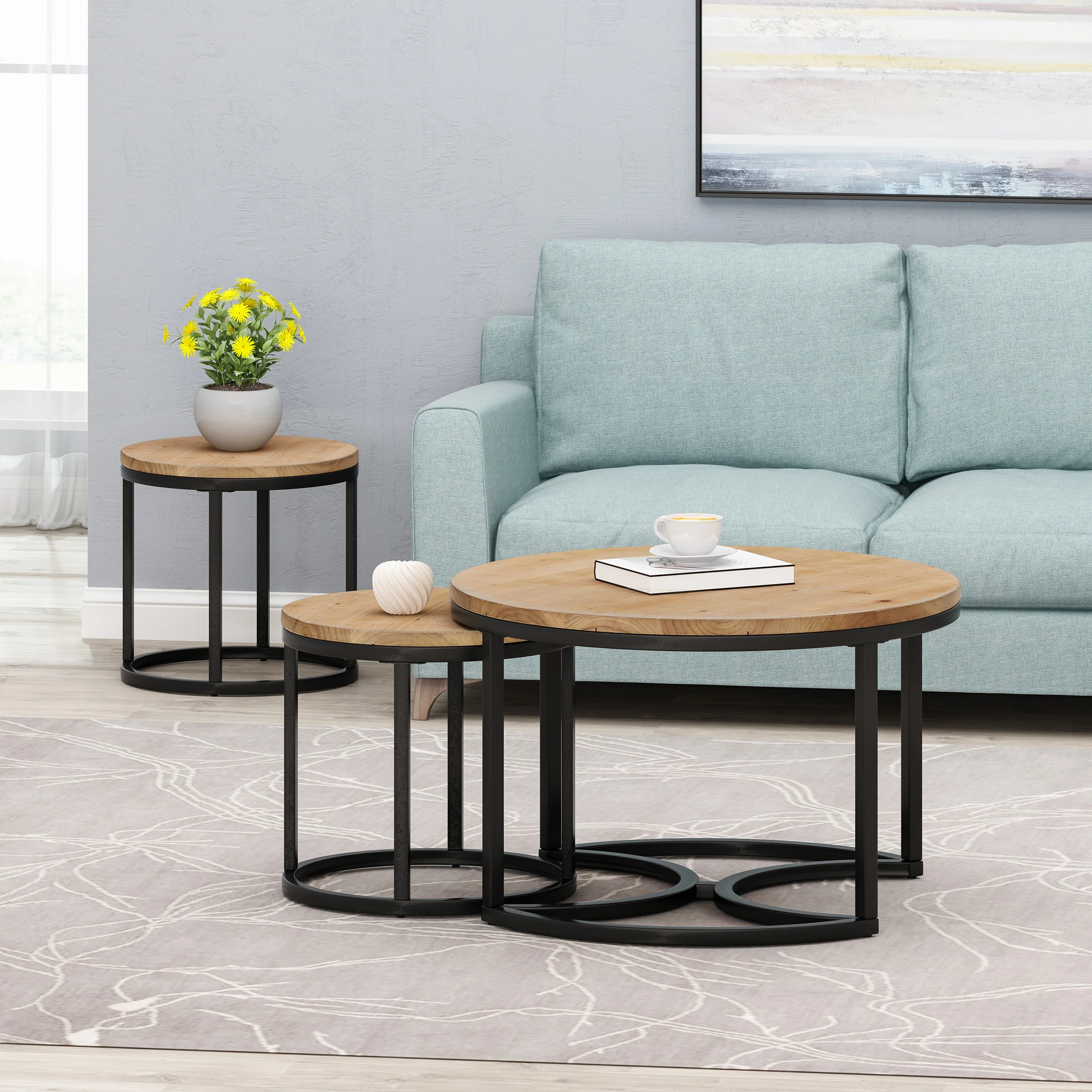 Pia Modern Industrial Coffee Table Set - furnishings