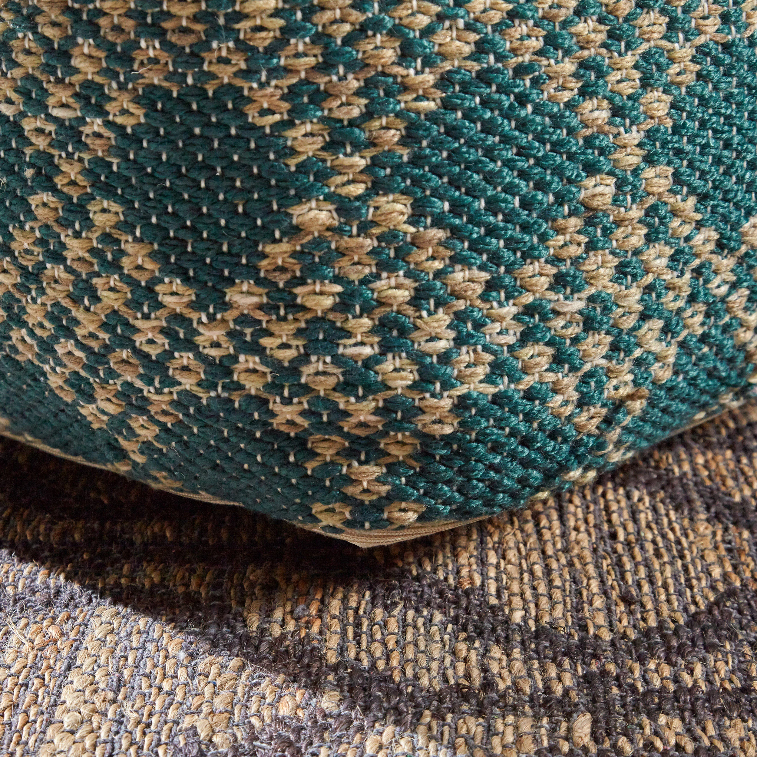 Betty Large Square Casual Pouf, Boho, Beige and Teal Yarn - furnishings