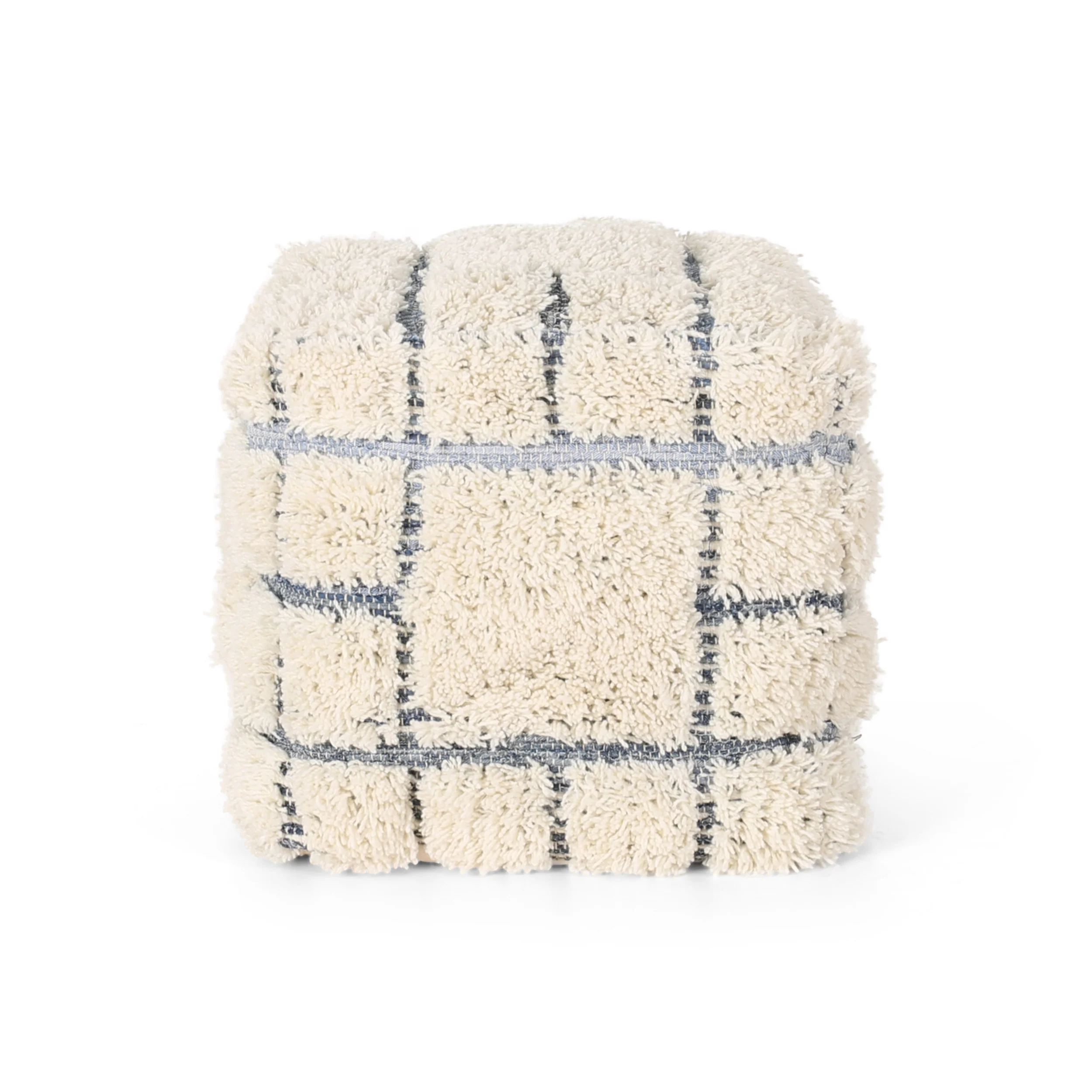 Davionna Boho Wool and Denim Pouf - furnishings