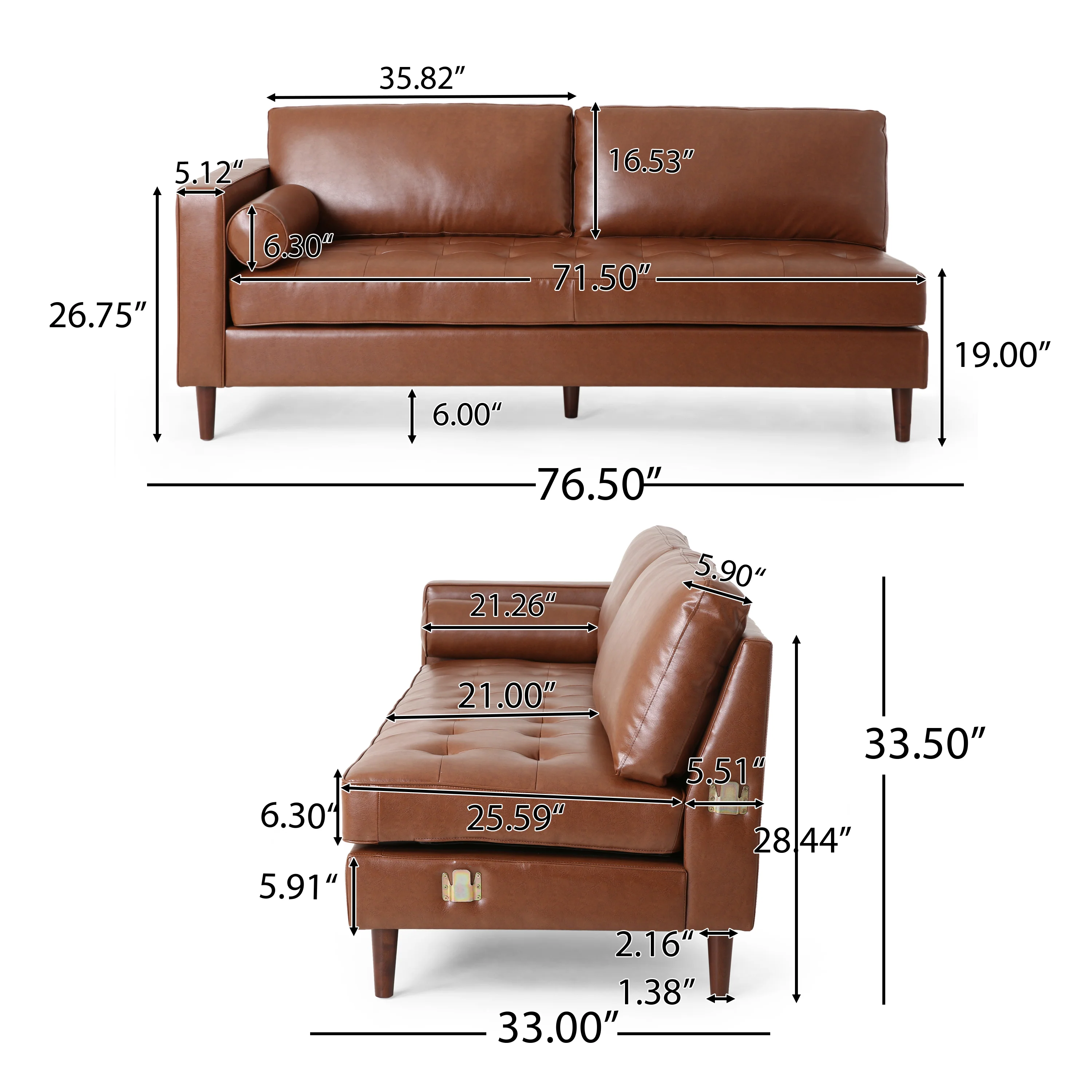 Lockbourne Contemporary Tufted Upholstered Chaise Sectional - furnishings
