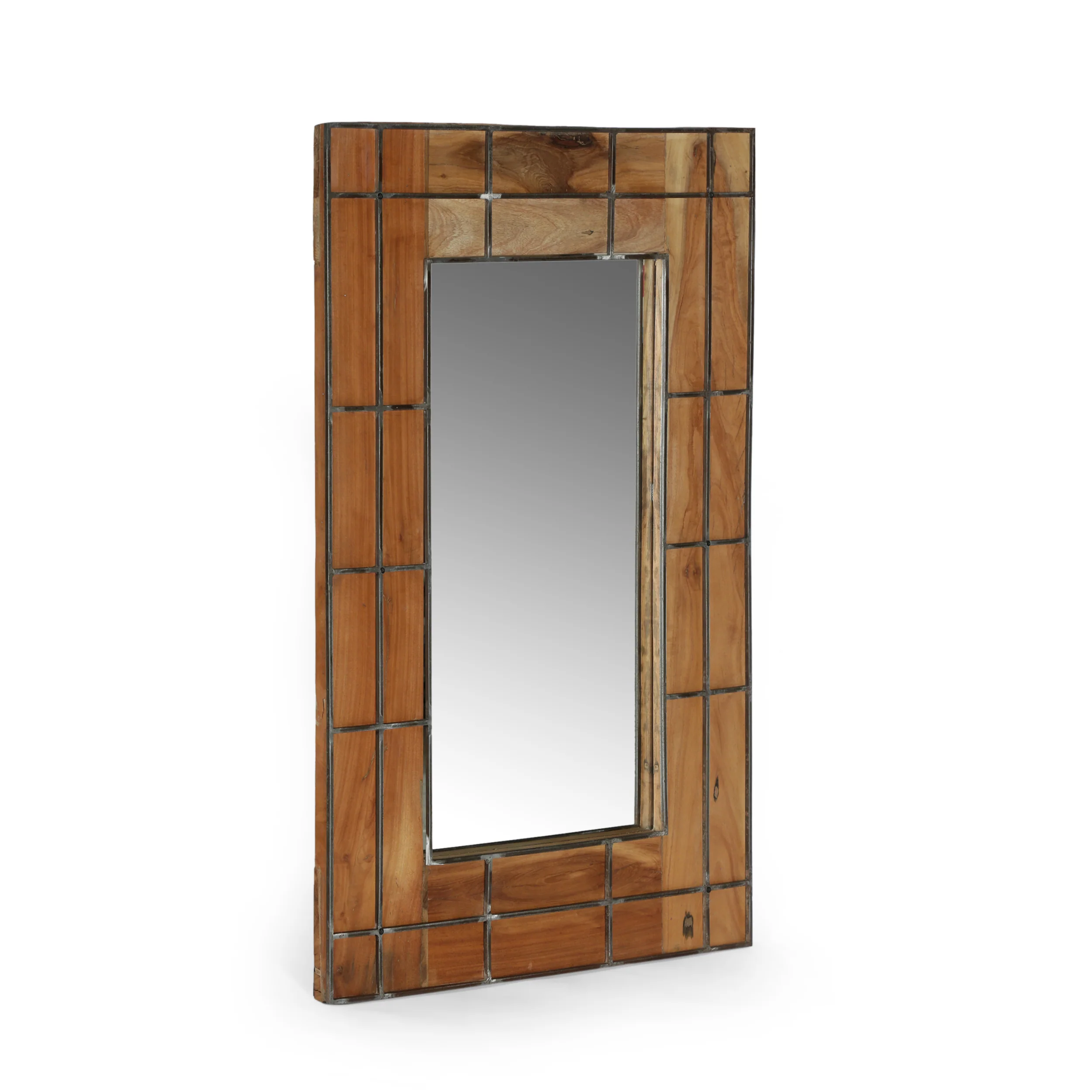 Vilamari Modern Industrial Handmade Wood Wall Mirror, Natural - furnishings