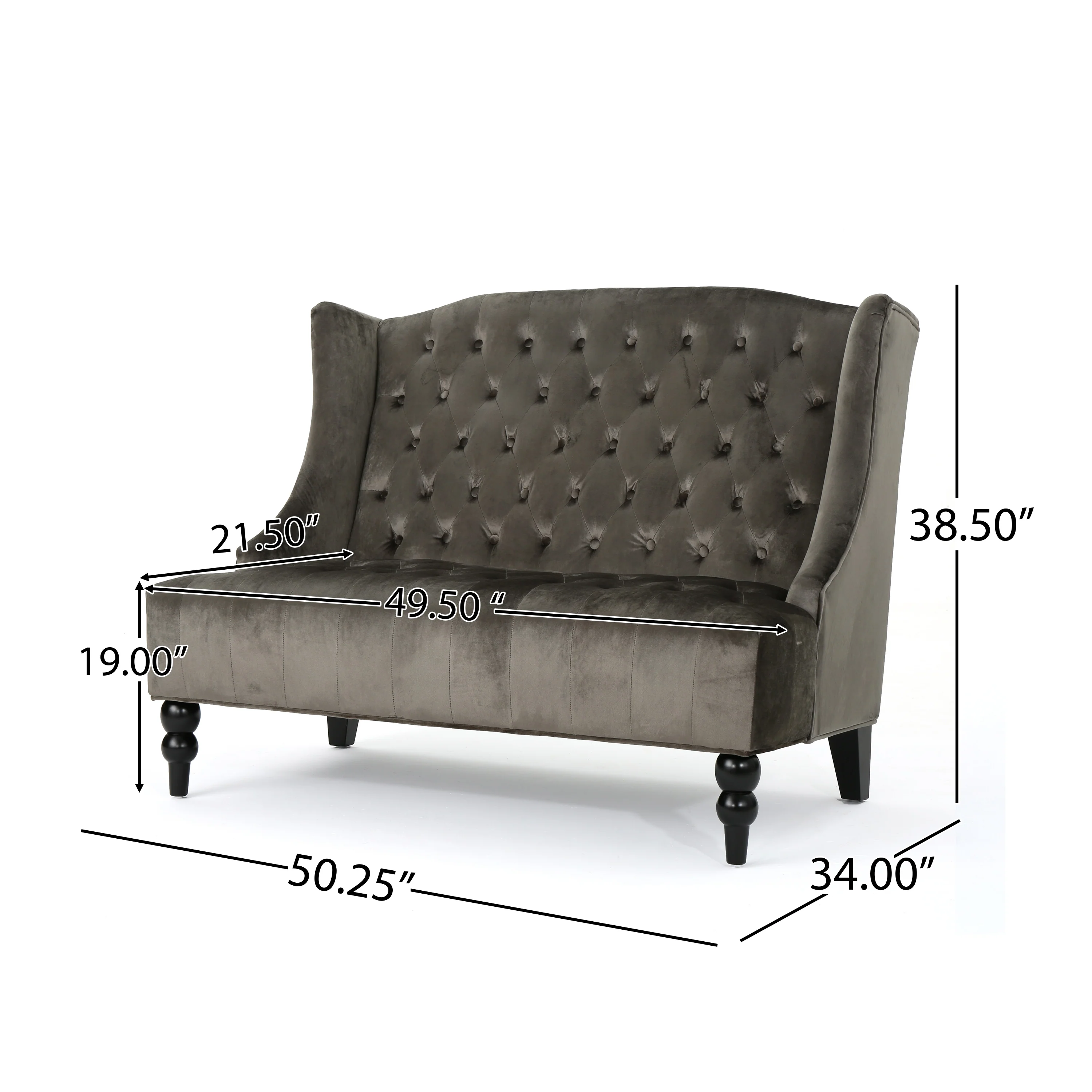 Leona French Style High Back Tufted Winged Velvet Loveseat - furnishings