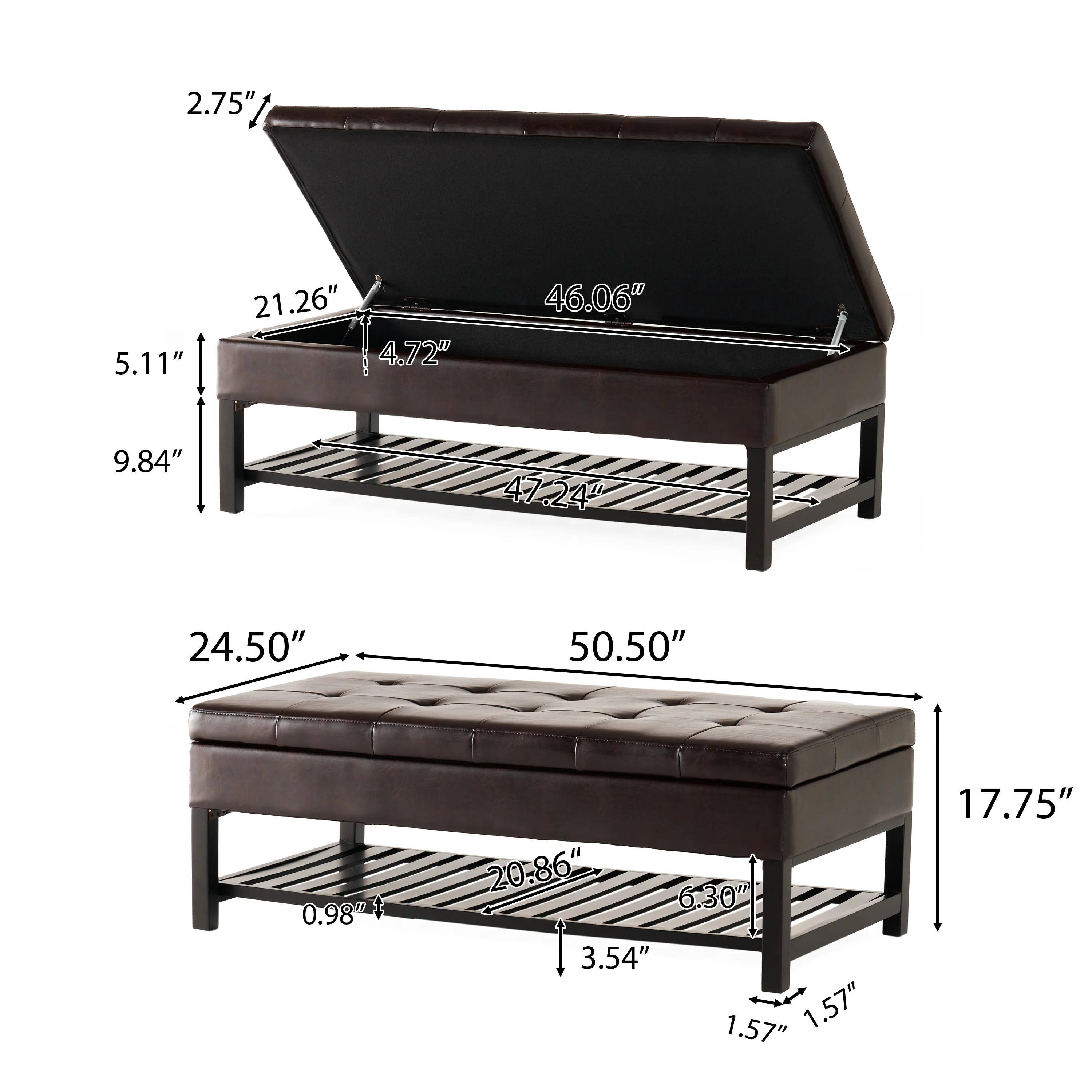 Felix Brown Wood Rectangle Storage Ottoman Coffee Table With Bottom Rack - furnishings